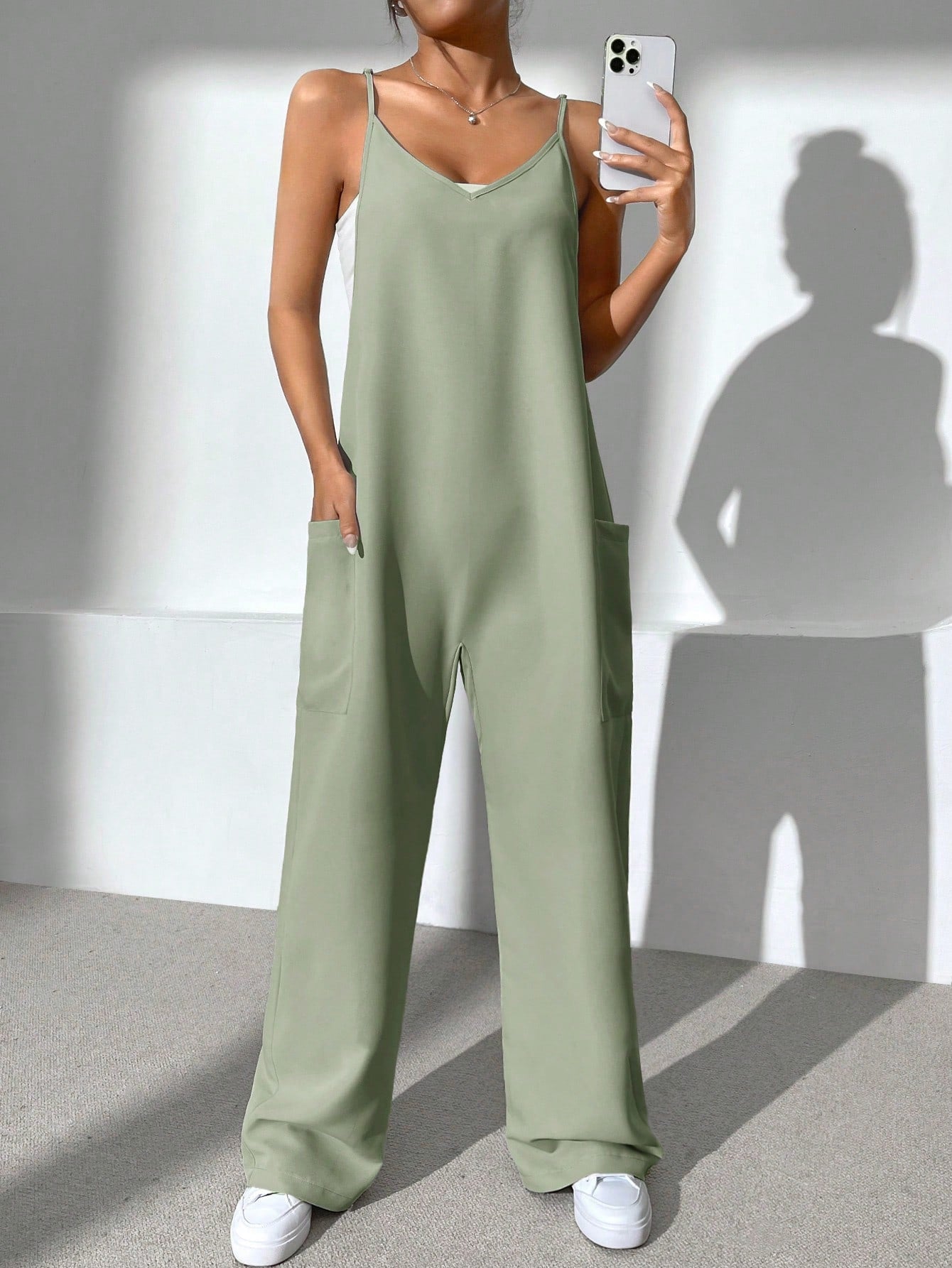 EZwear Solid Dual Pocket Cami Jumpsuit