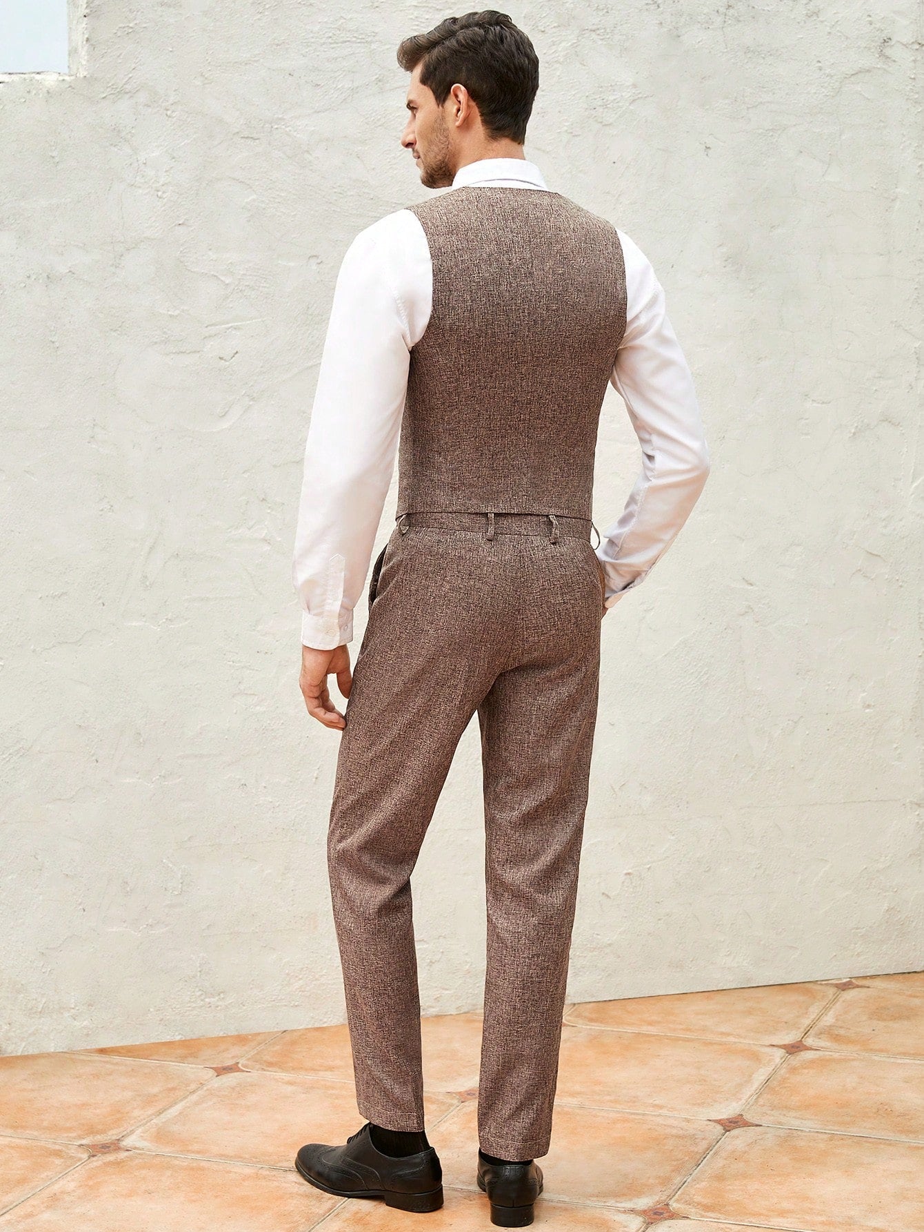 Manfinity Mode Men Linen Look Waistcoat & Suit Pants Without Shirt