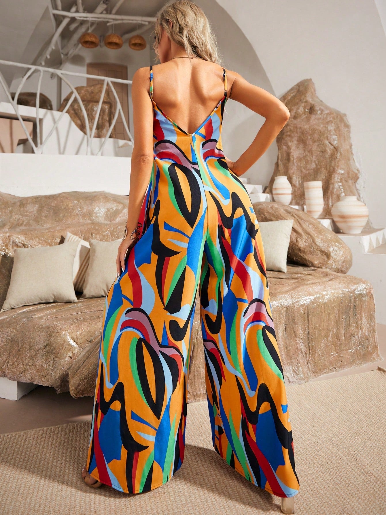 Allover Print Wide Leg Cami Jumpsuit