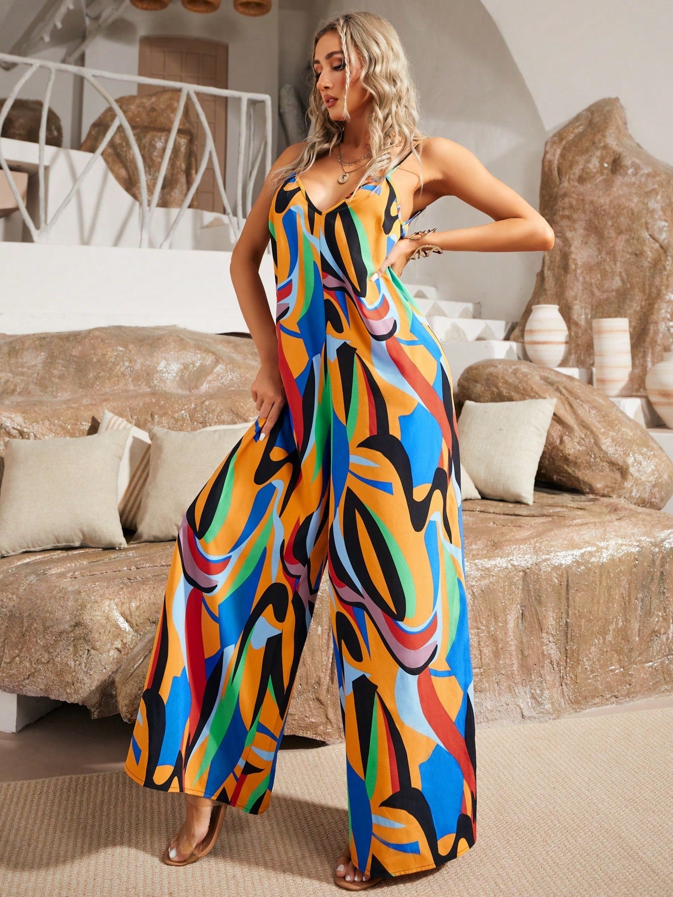 Allover Print Wide Leg Cami Jumpsuit