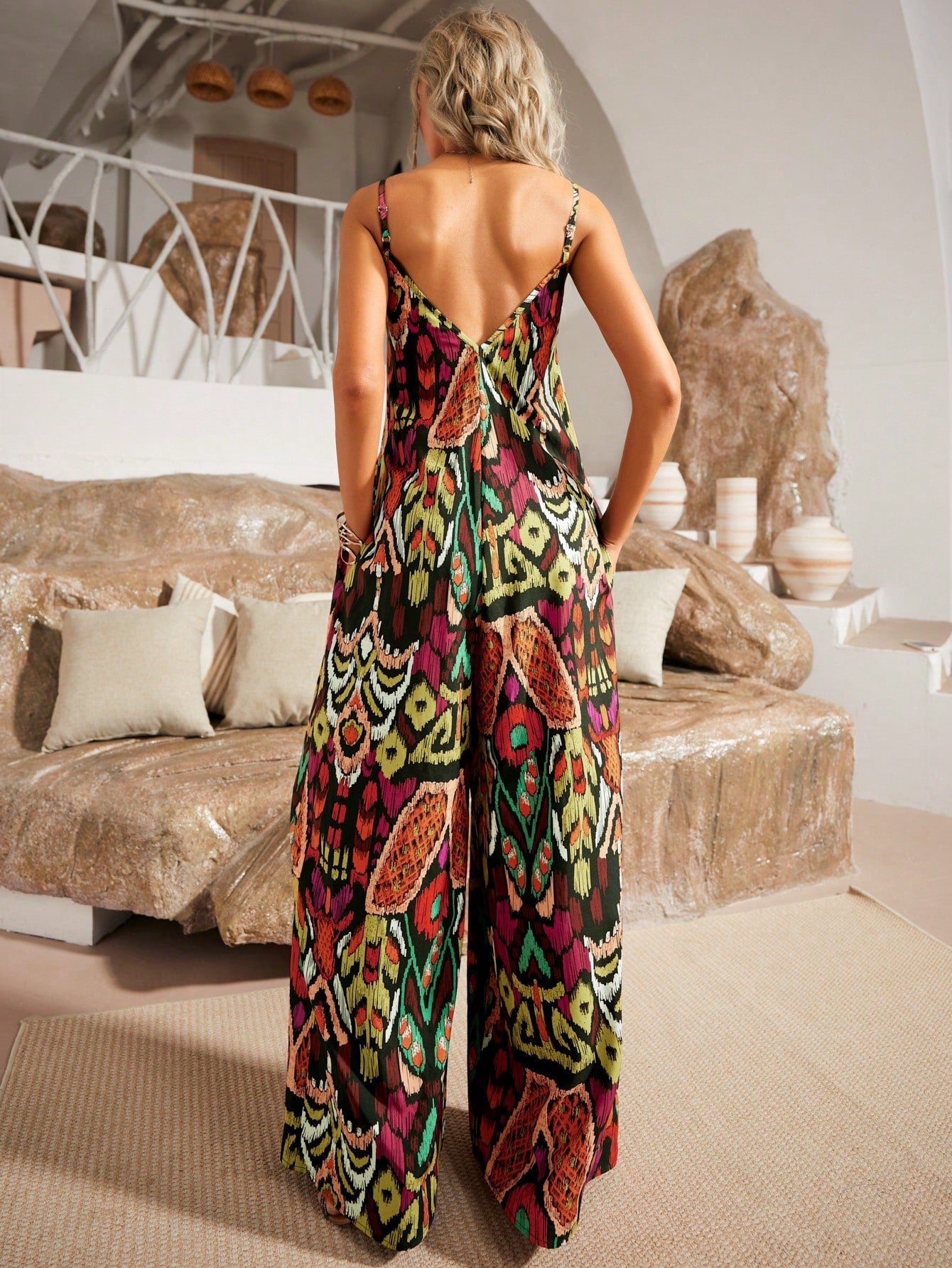 Allover Print Wide Leg Cami Jumpsuit