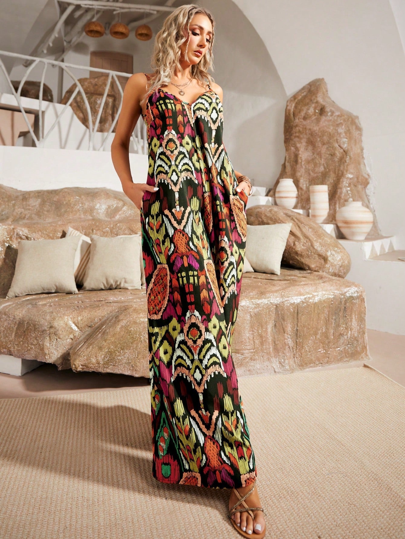 Allover Print Wide Leg Cami Jumpsuit