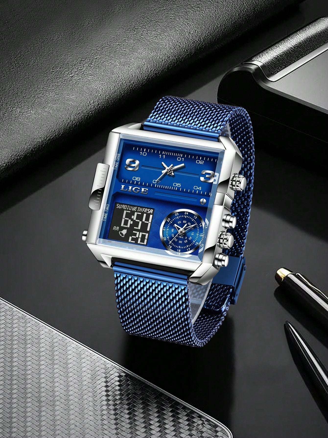 Men Water Resistant Square Electronic Watch