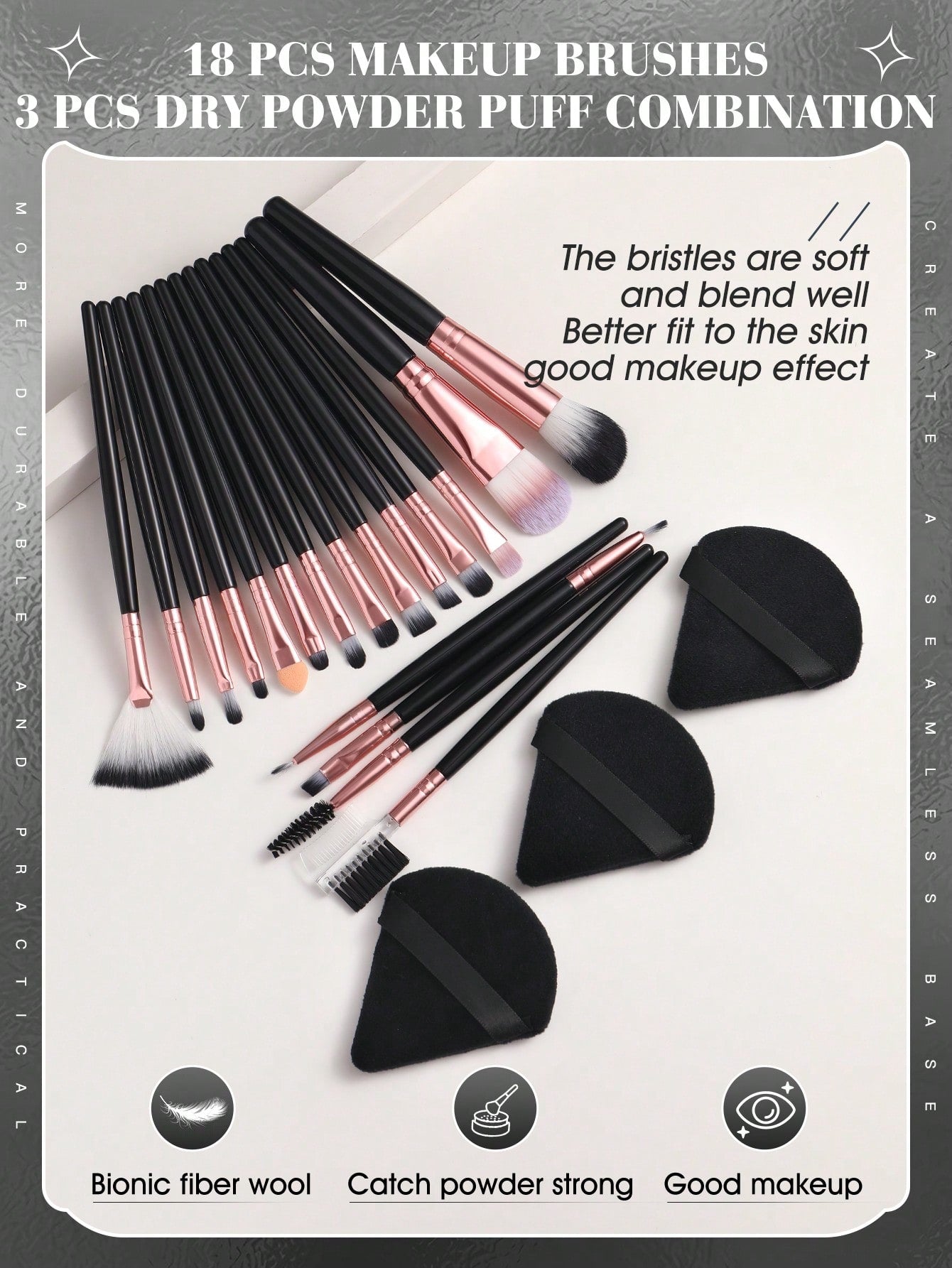 18Pcs Makeup Brush Set & 3Pcs Makeup Puff Set Soft Triangle Powder Mineral Puff For Face Makeup Cosmetic Brush Set Black Friday