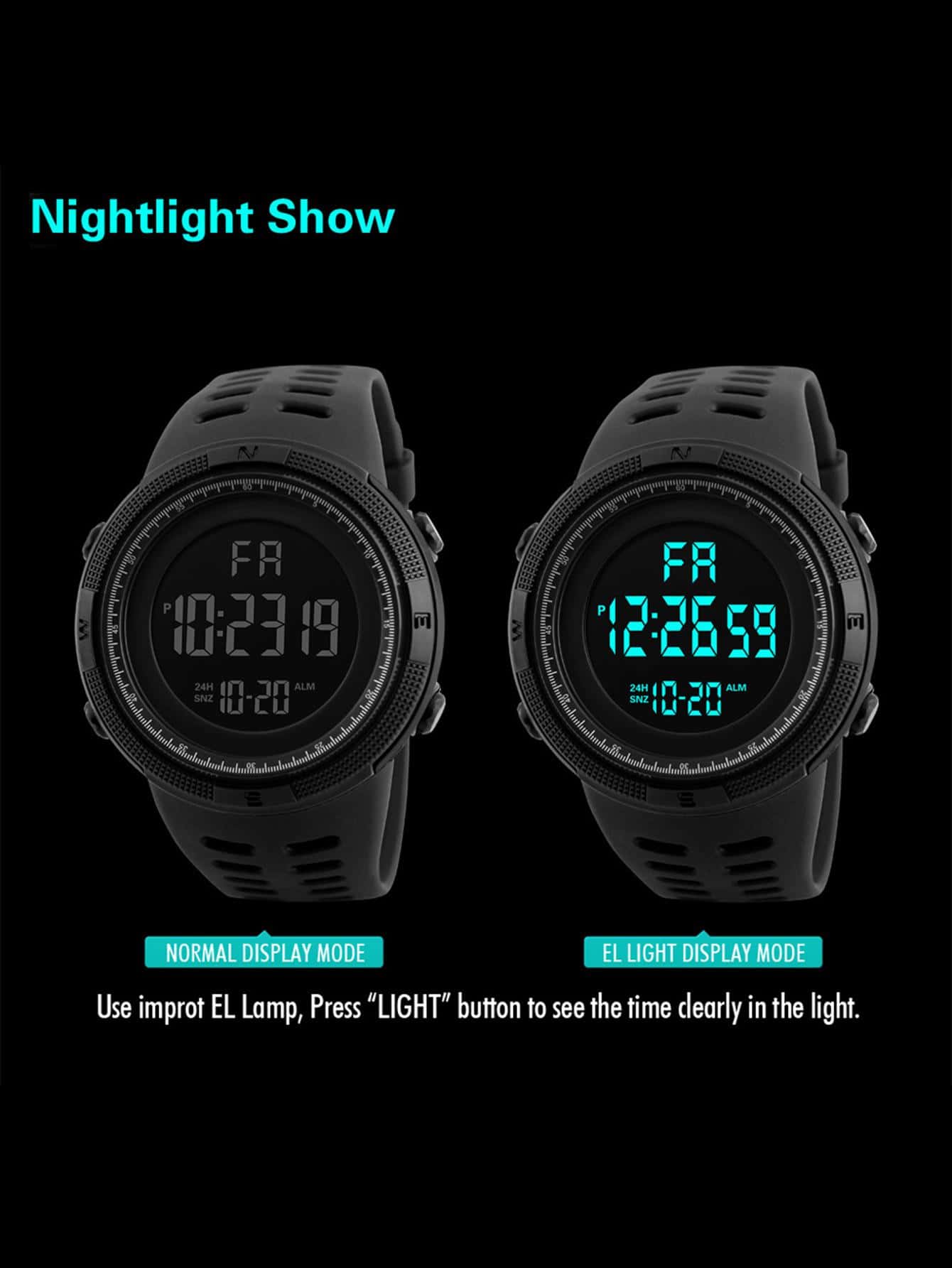 Men's Outdoor Multifunctional Electronic Sports Watch With Big Screen Display, Fashion Accessory