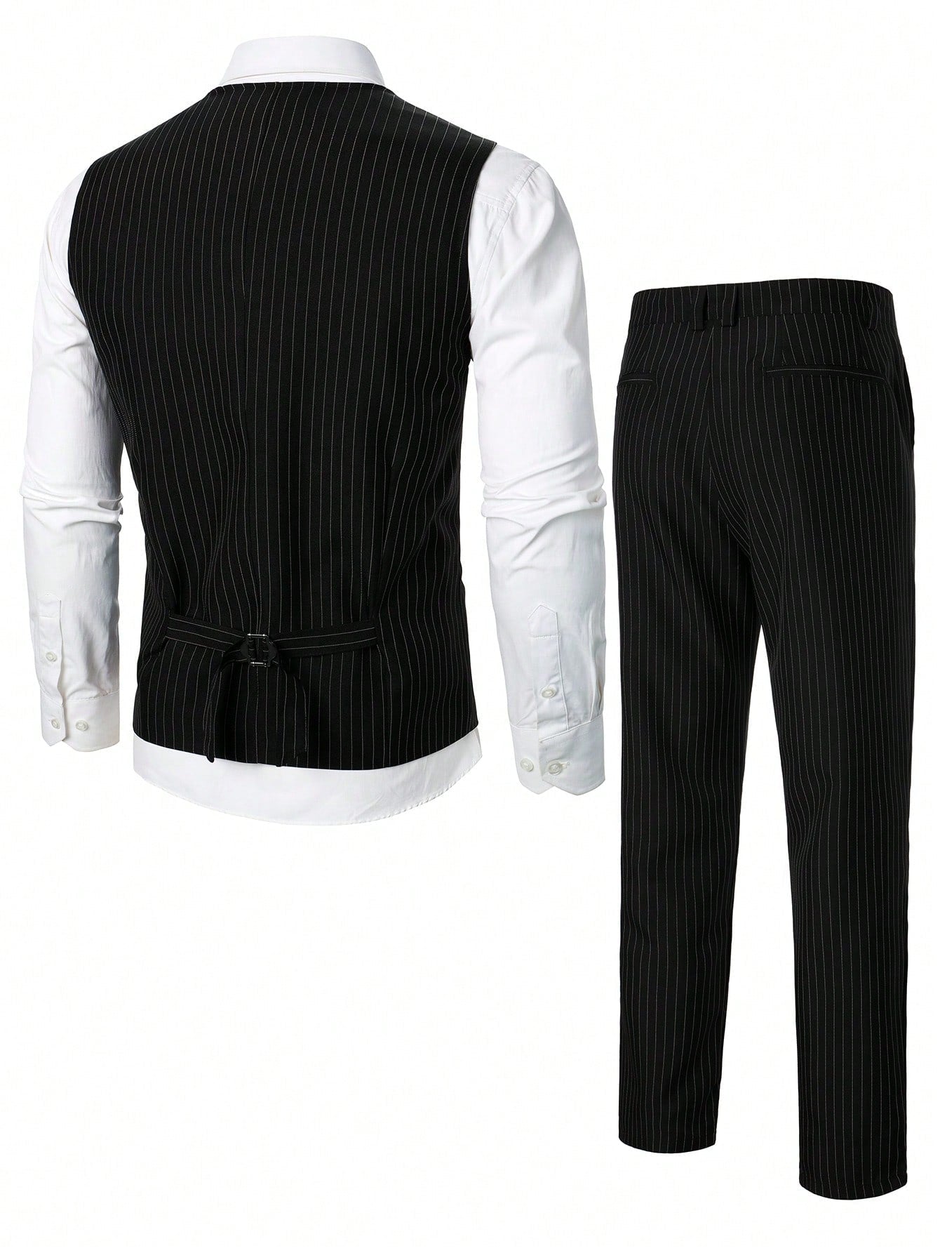 Manfinity Mode Men 1pc Vertical Striped Waistcoat & 1pc Suit Pants