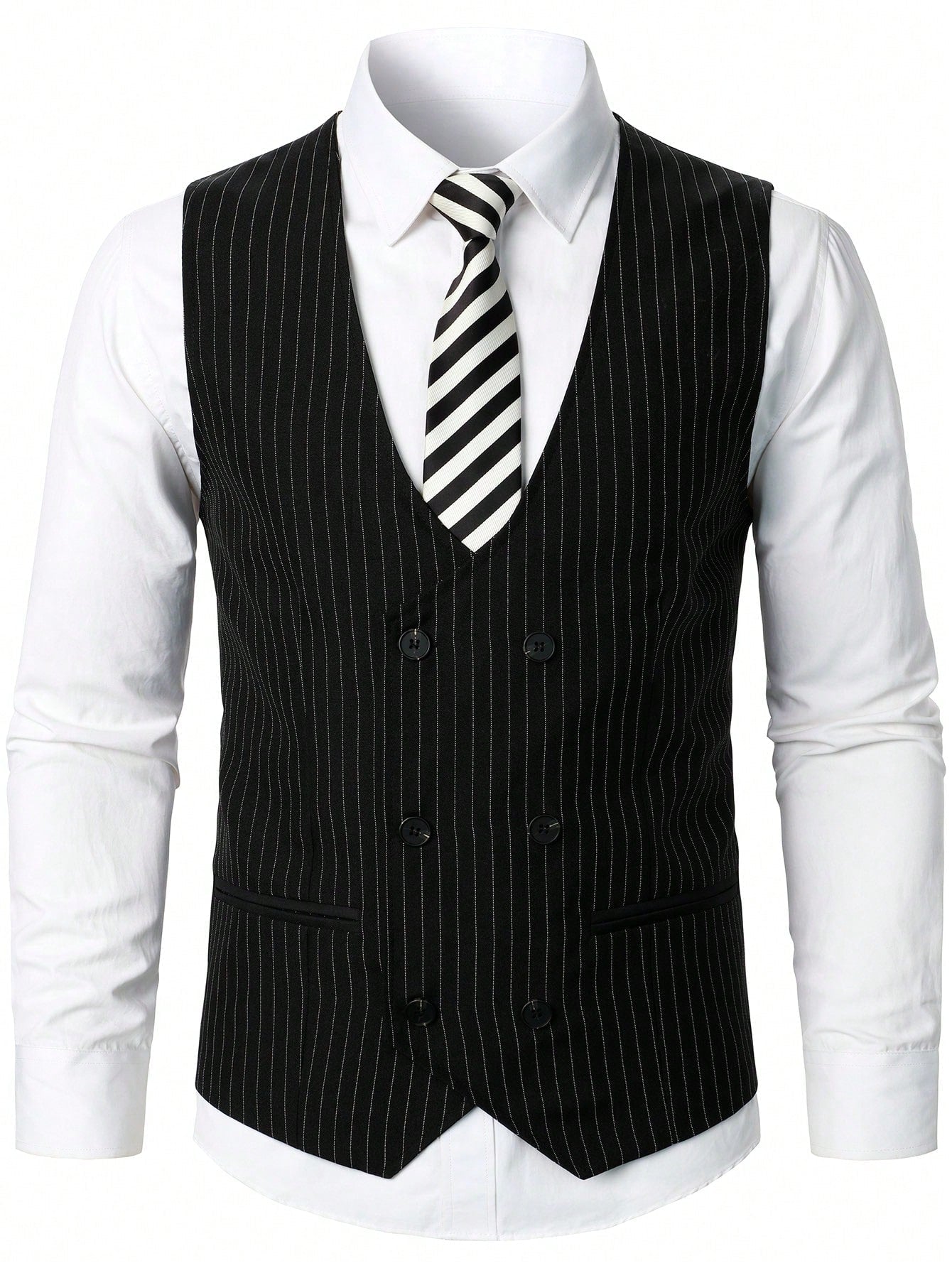 Manfinity Mode Men 1pc Vertical Striped Waistcoat & 1pc Suit Pants