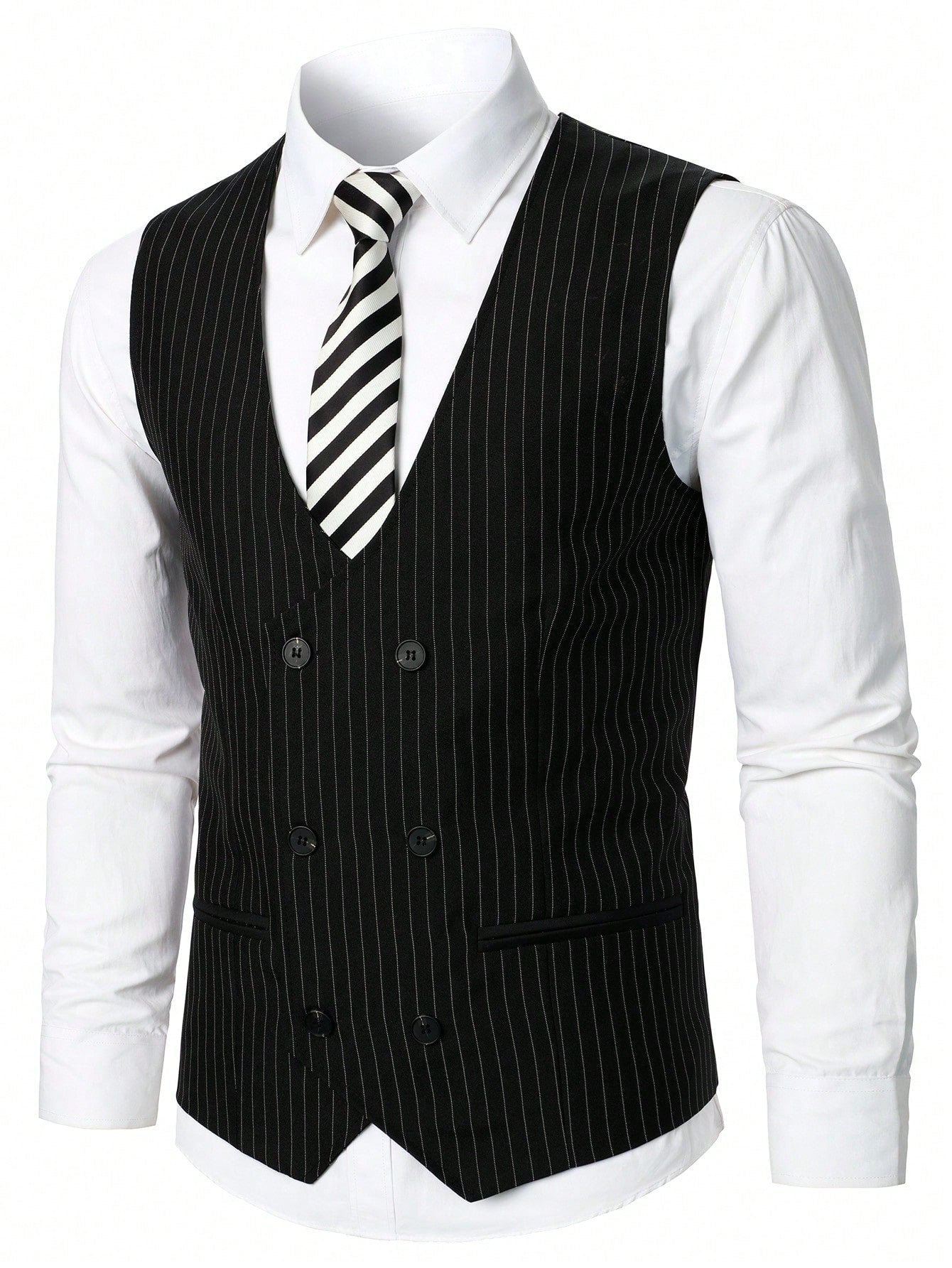 Manfinity Mode Men 1pc Vertical Striped Waistcoat & 1pc Suit Pants