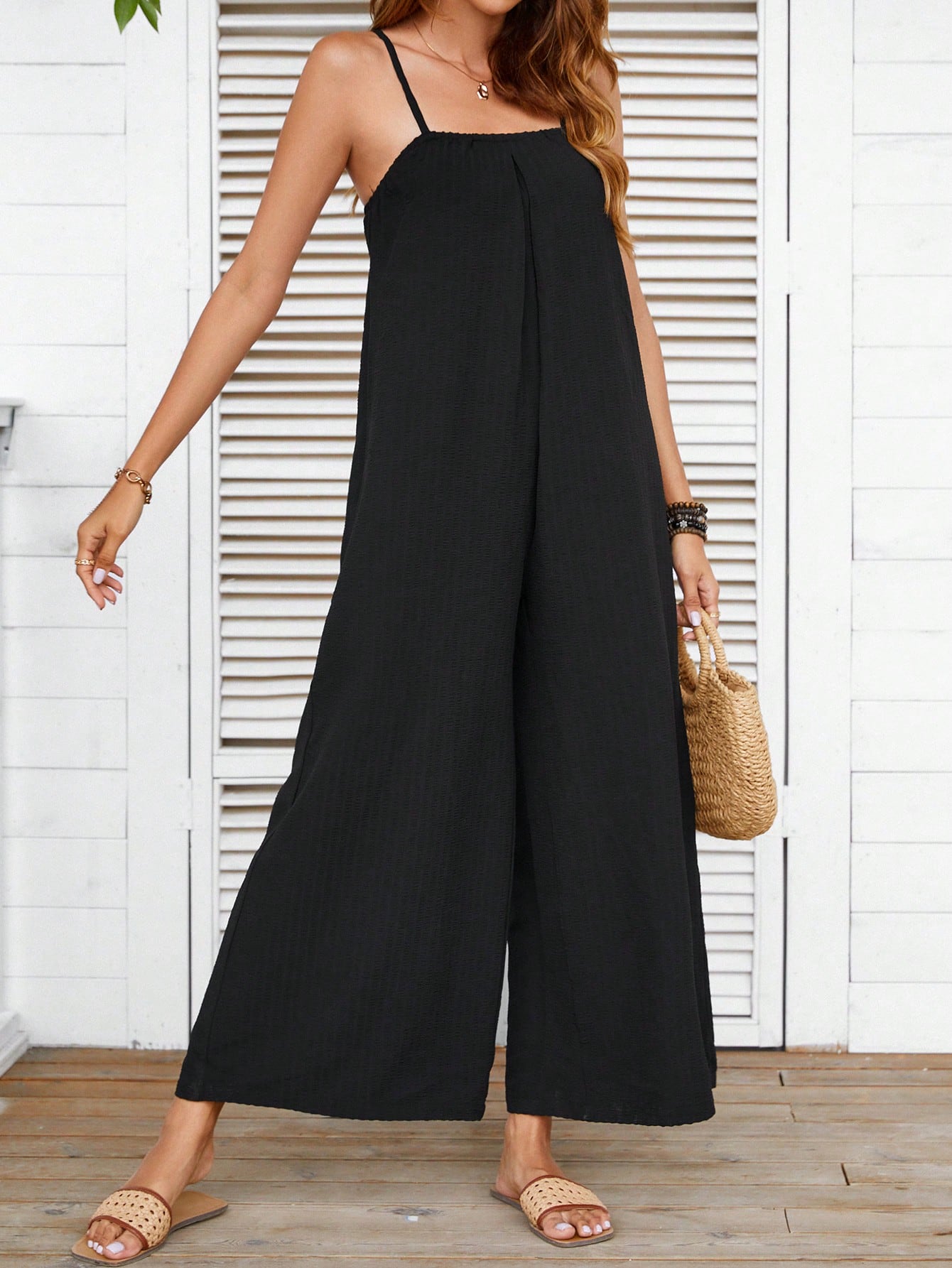 VCAY Solid Wide Leg Cami Jumpsuit