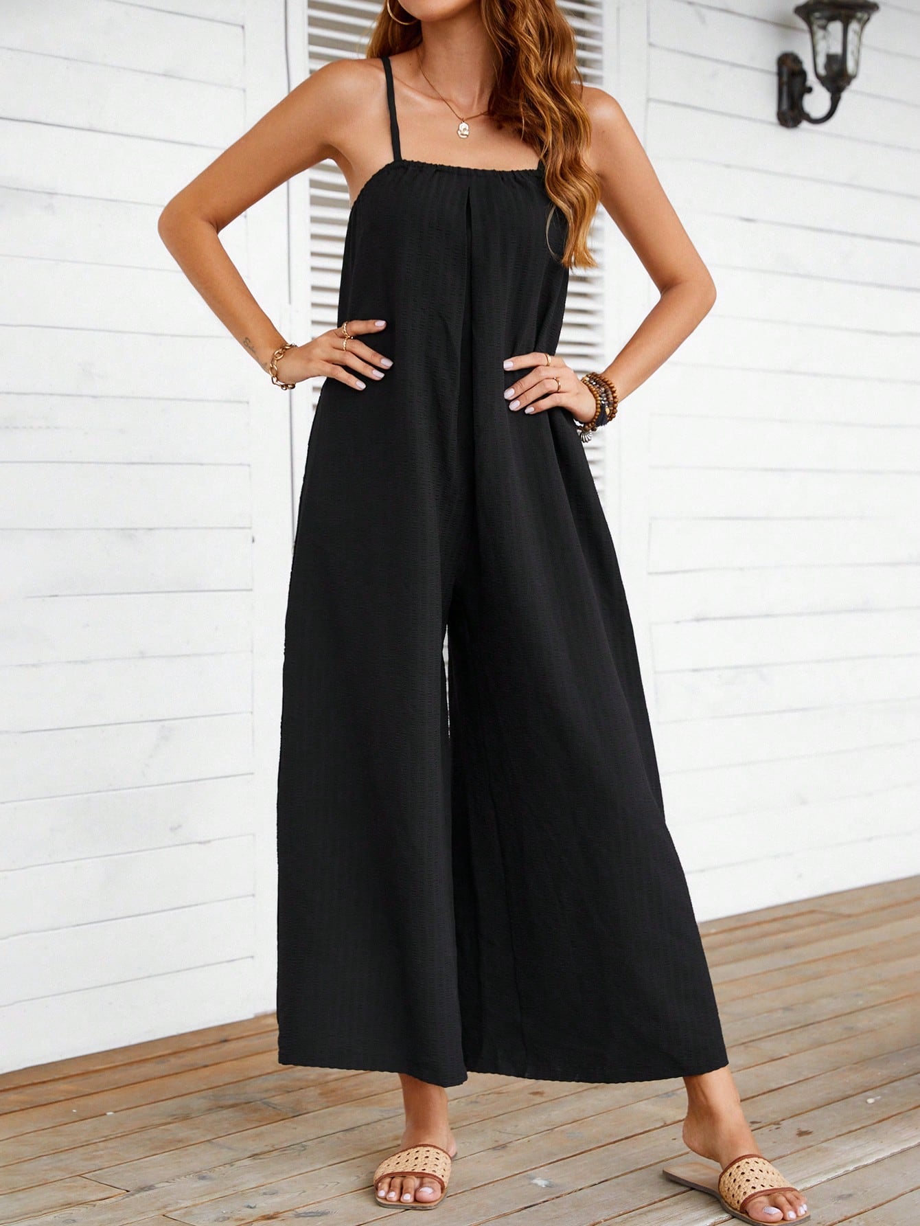 VCAY Solid Wide Leg Cami Jumpsuit