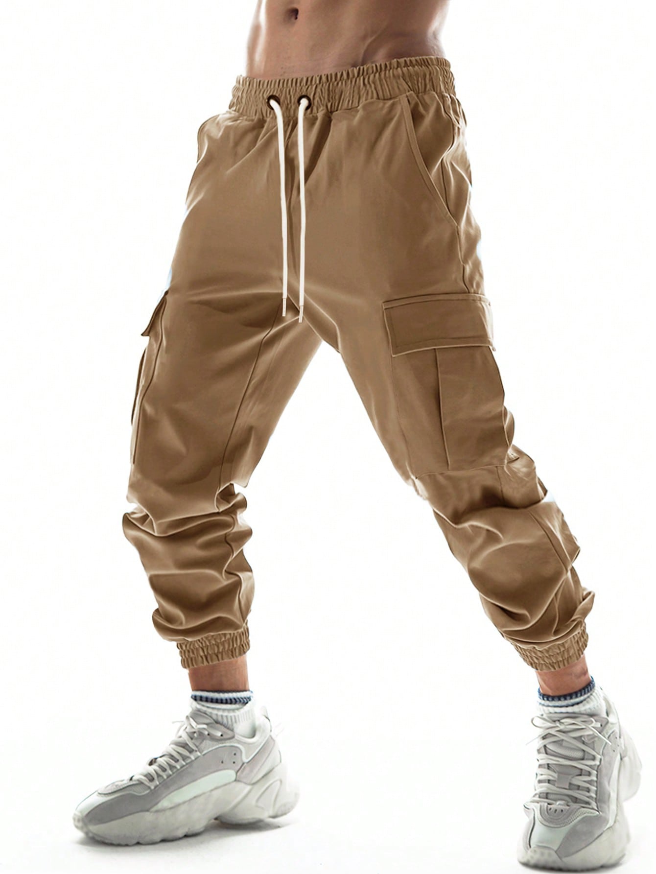 Manfinity Homme Men Flap Pocket Side Drawstring Waist Cargo Pants