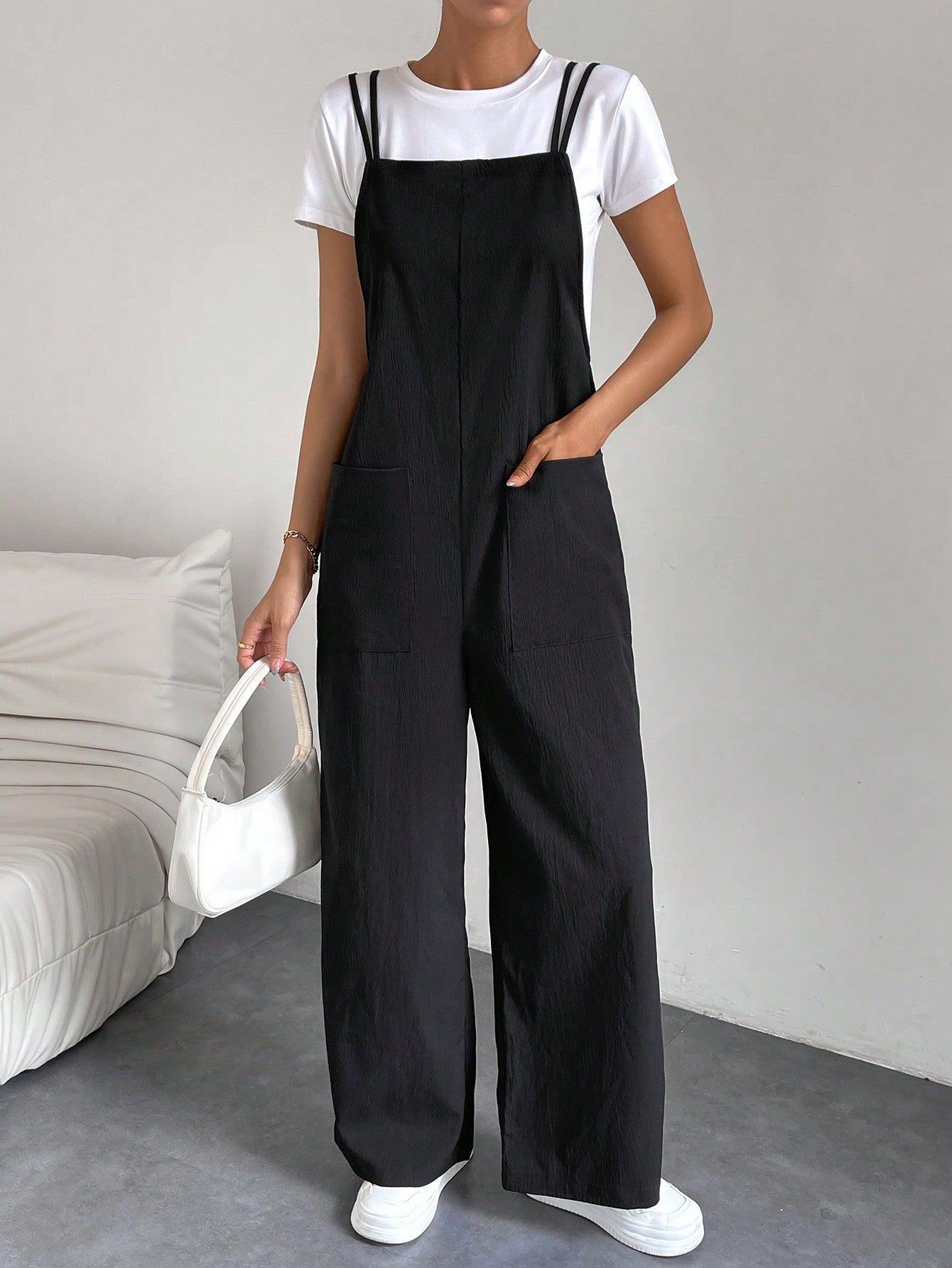 Essnce Solid Dual Pocket Overall Jumpsuit Without Tee