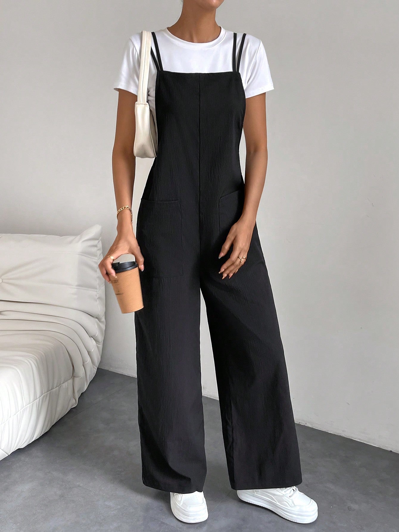 Essnce Solid Dual Pocket Overall Jumpsuit Without Tee