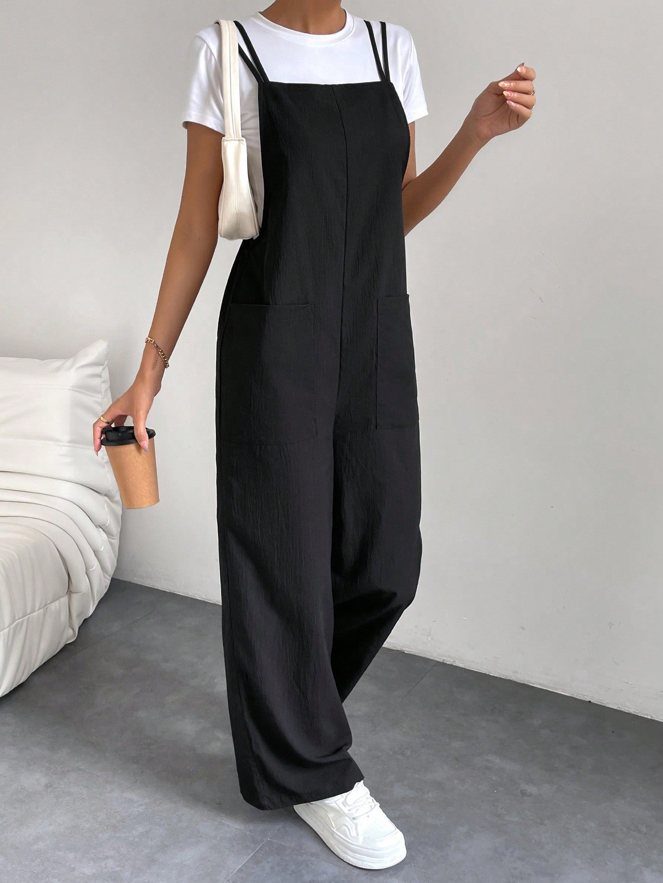 Essnce Solid Dual Pocket Overall Jumpsuit Without Tee