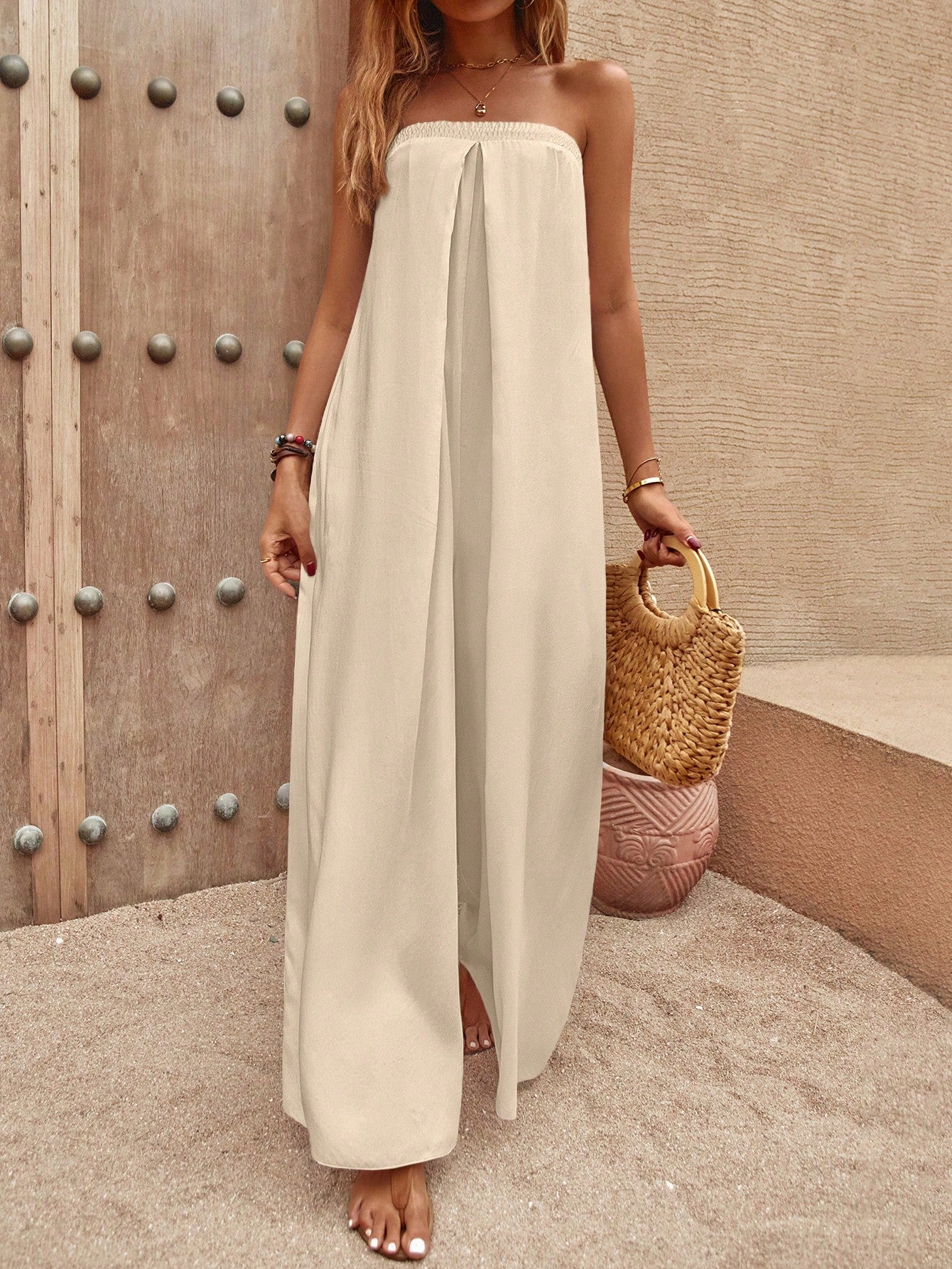 LUNE Solid Wide Leg Tube Jumpsuit