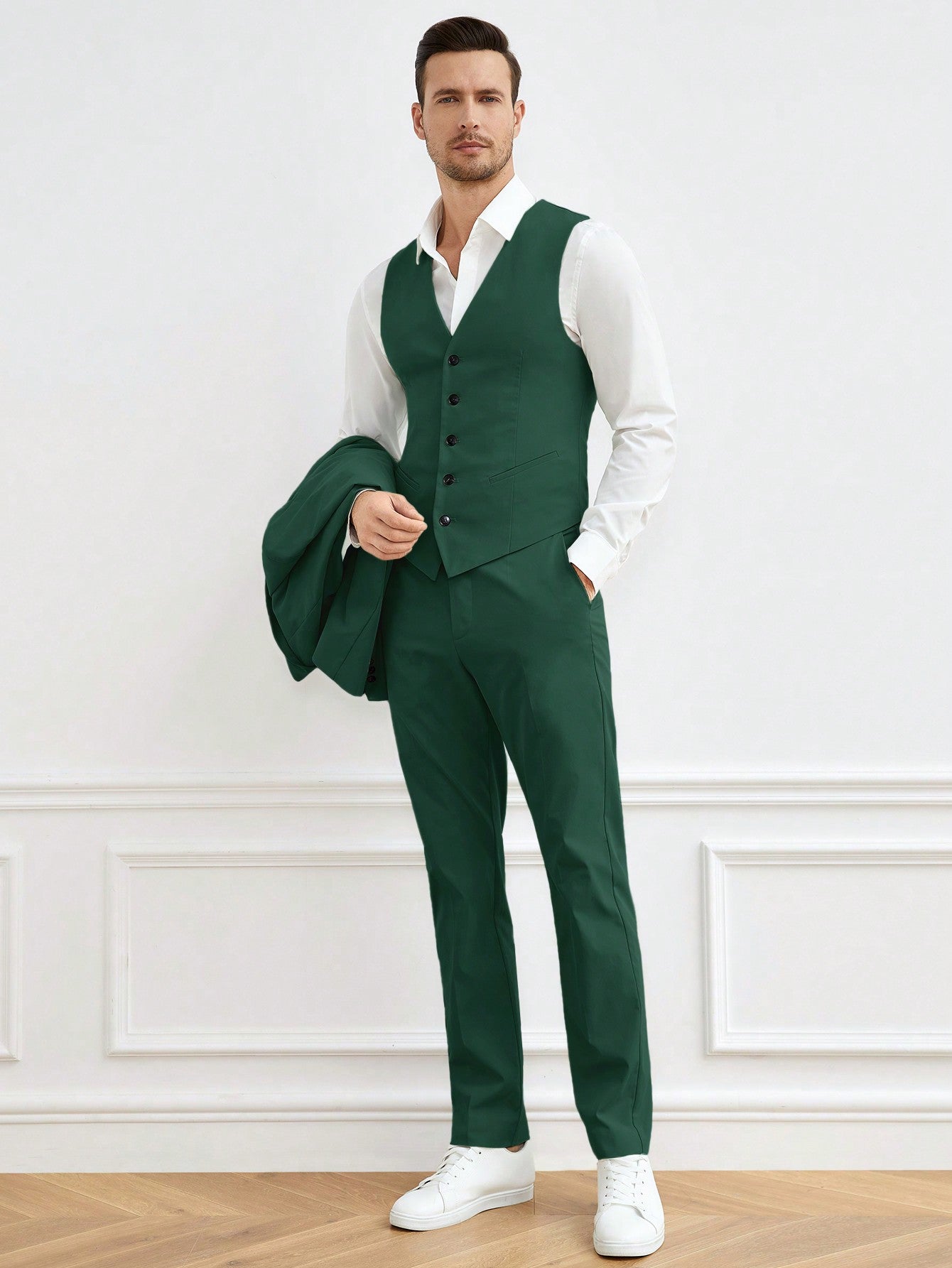 Manfinity Mode Men Solid Blazer & Vest Blazer & Pants Without Shirt