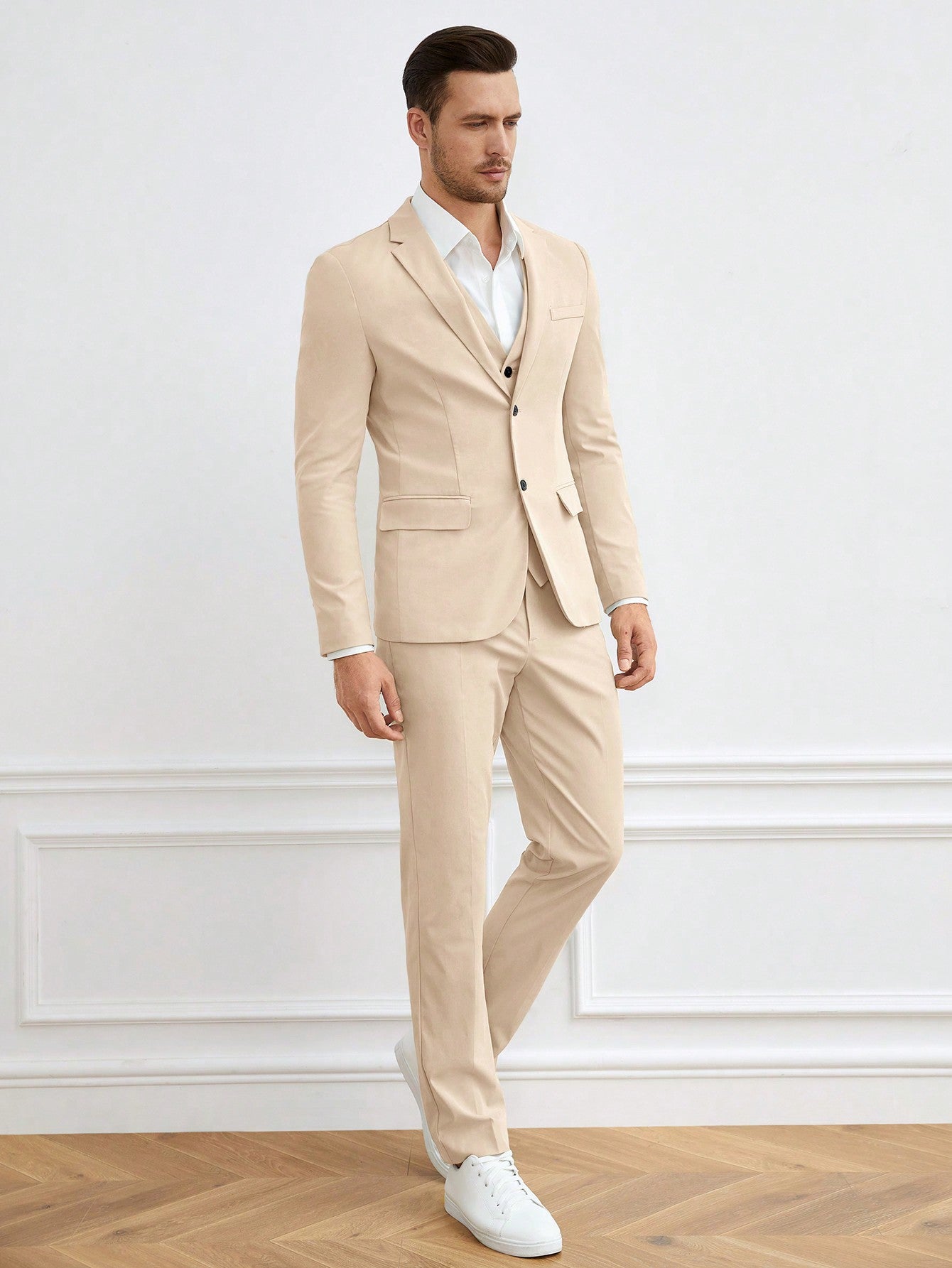 Manfinity Mode Men Solid Blazer & Vest Blazer & Pants Without Shirt