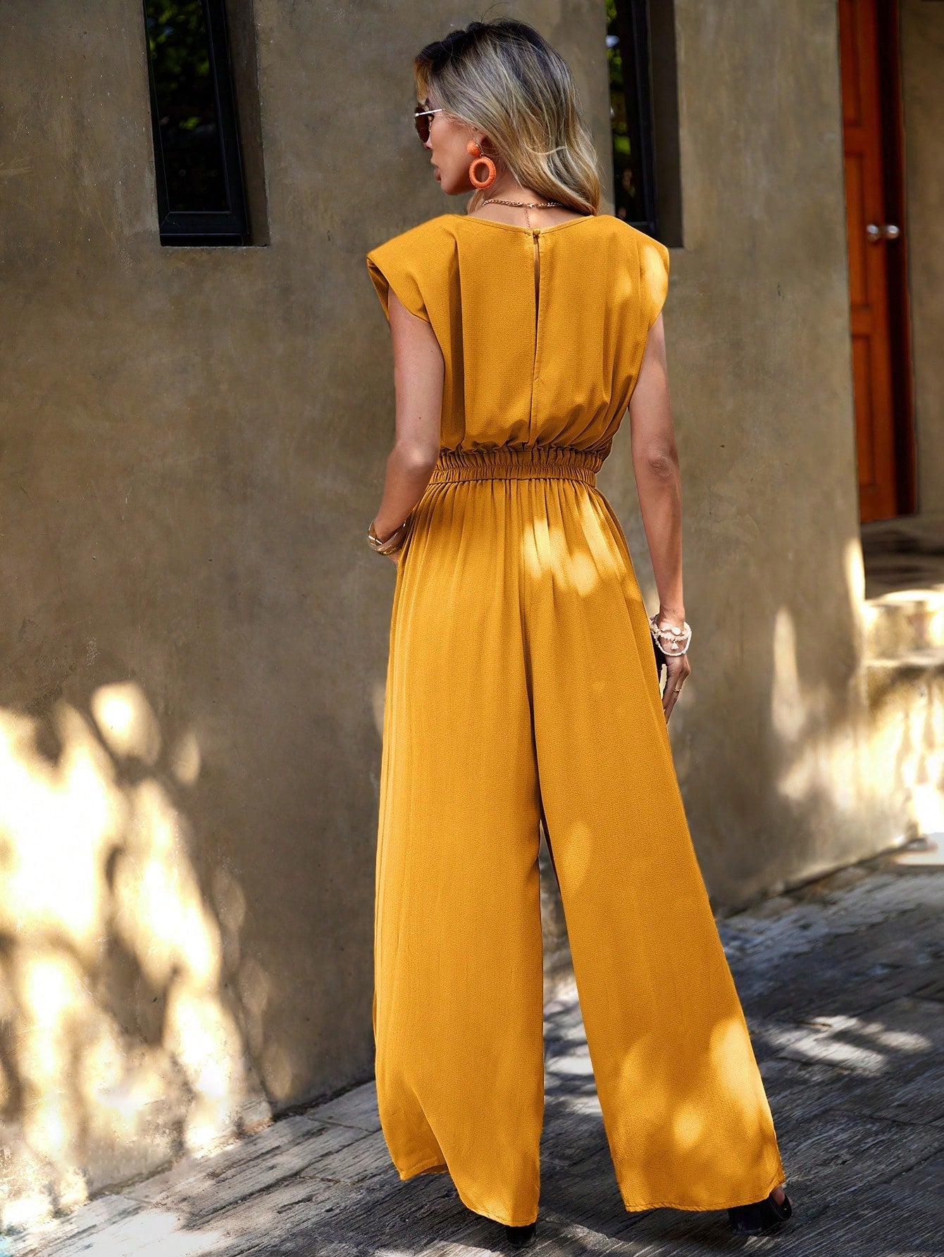 LUNE Solid Slant Pocket Wide Leg Jumpsuit