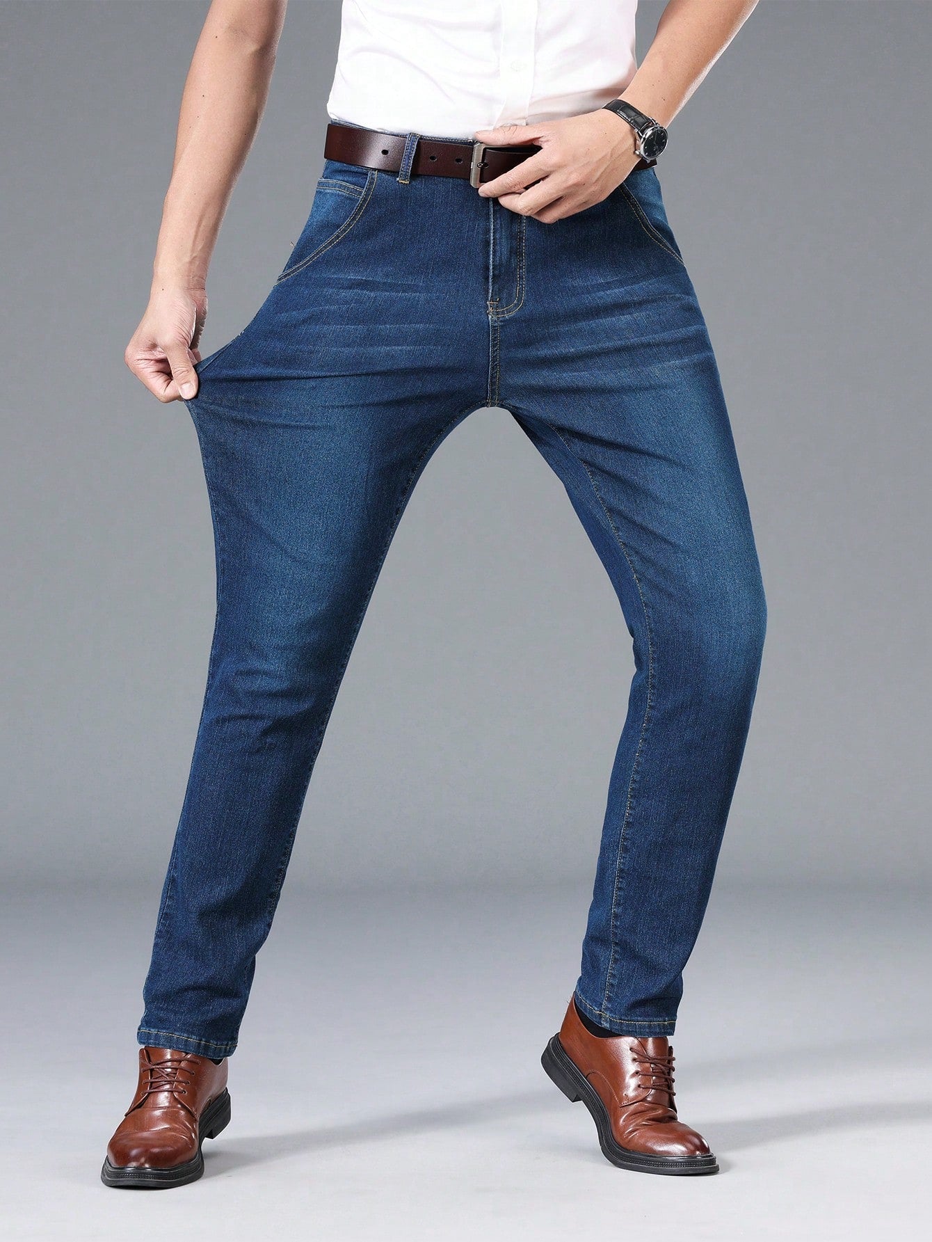 Manfinity Men Slant Pocket Straight Leg Jeans Without Belt