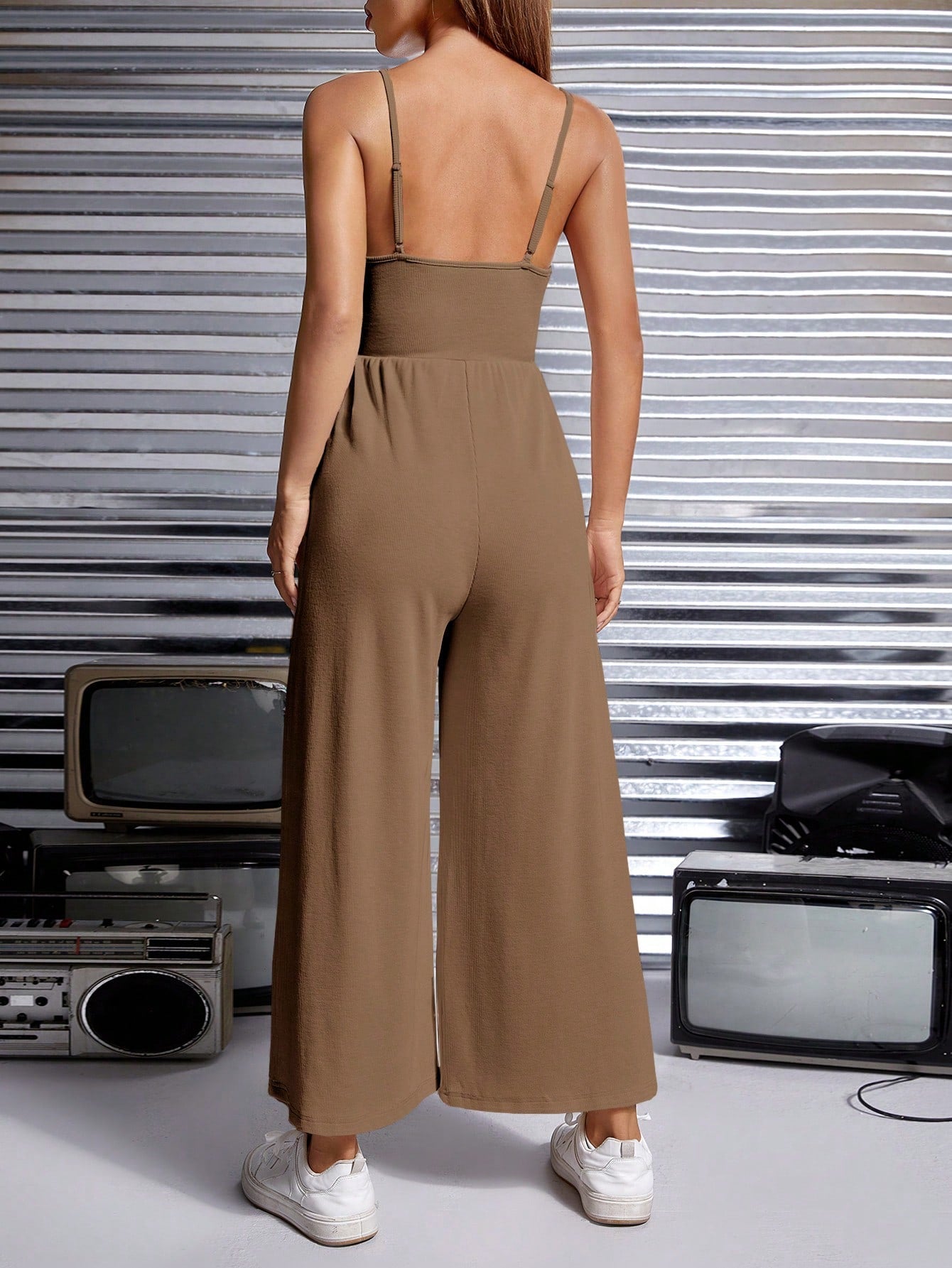 PETITE Solid Open Back Cami Jumpsuit