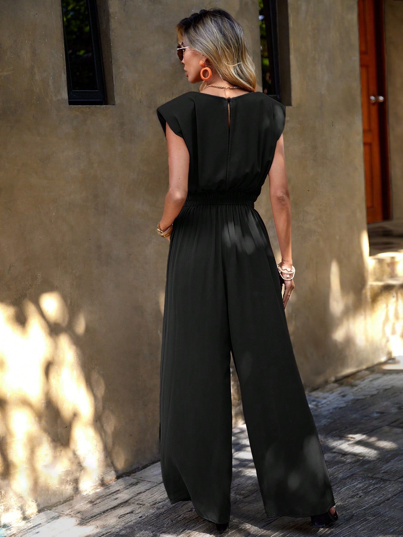 Clasi Solid Slant Pocket Wide Leg Jumpsuit