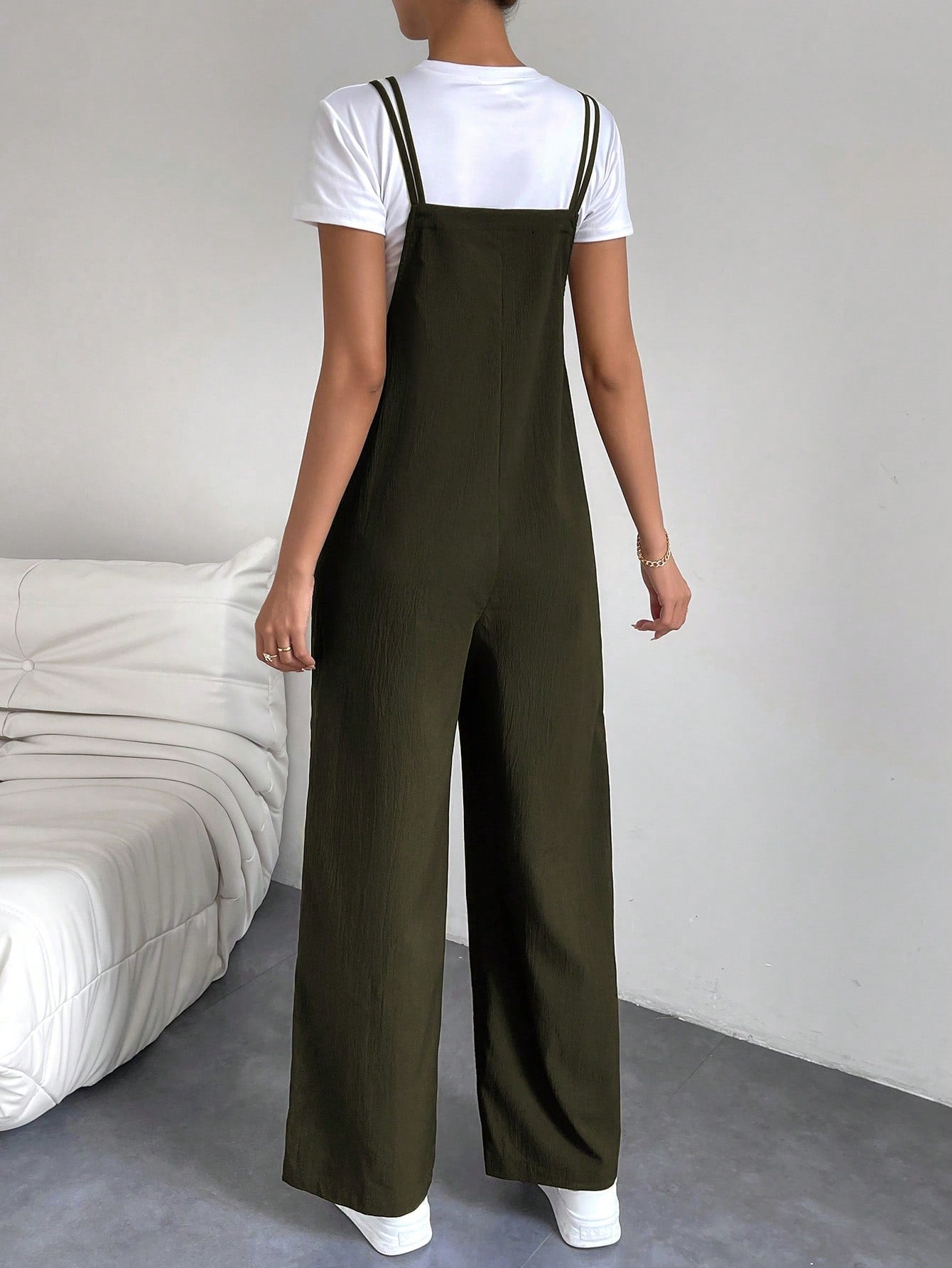 Essnce Solid Dual Pocket Overall Jumpsuit Without Tee