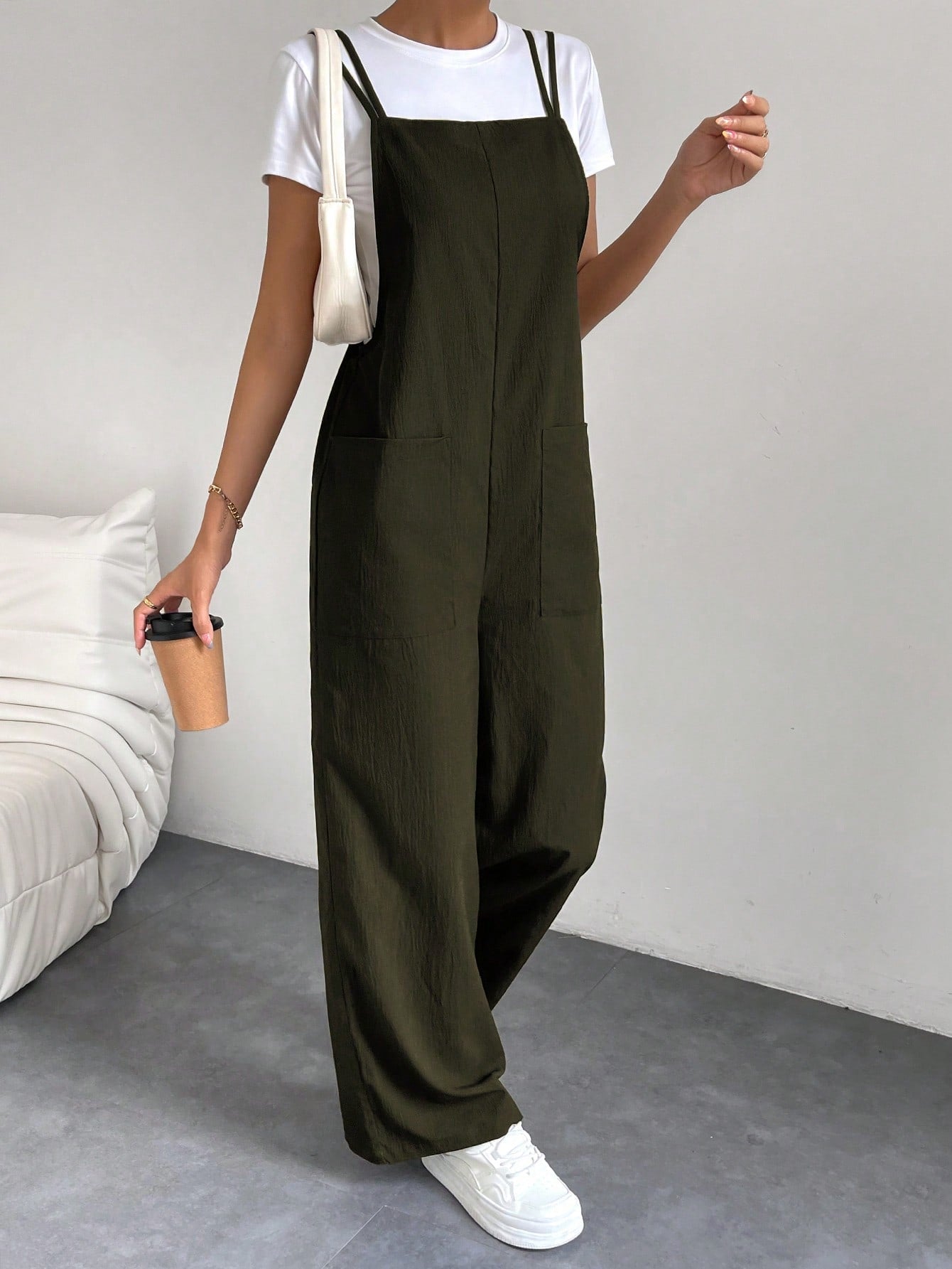 Essnce Solid Dual Pocket Overall Jumpsuit Without Tee