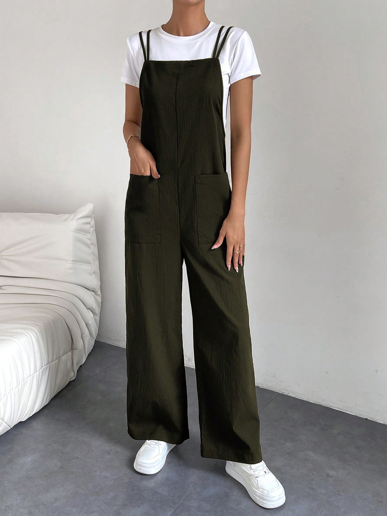 Essnce Solid Dual Pocket Overall Jumpsuit Without Tee