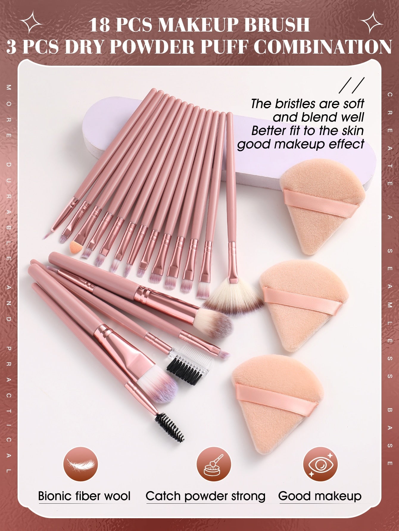 18Pcs Makeup Brush Set & 3Pcs Makeup Puff Set Soft Triangle Powder Mineral Puff For Face Makeup Cosmetic Brush Set Black Friday