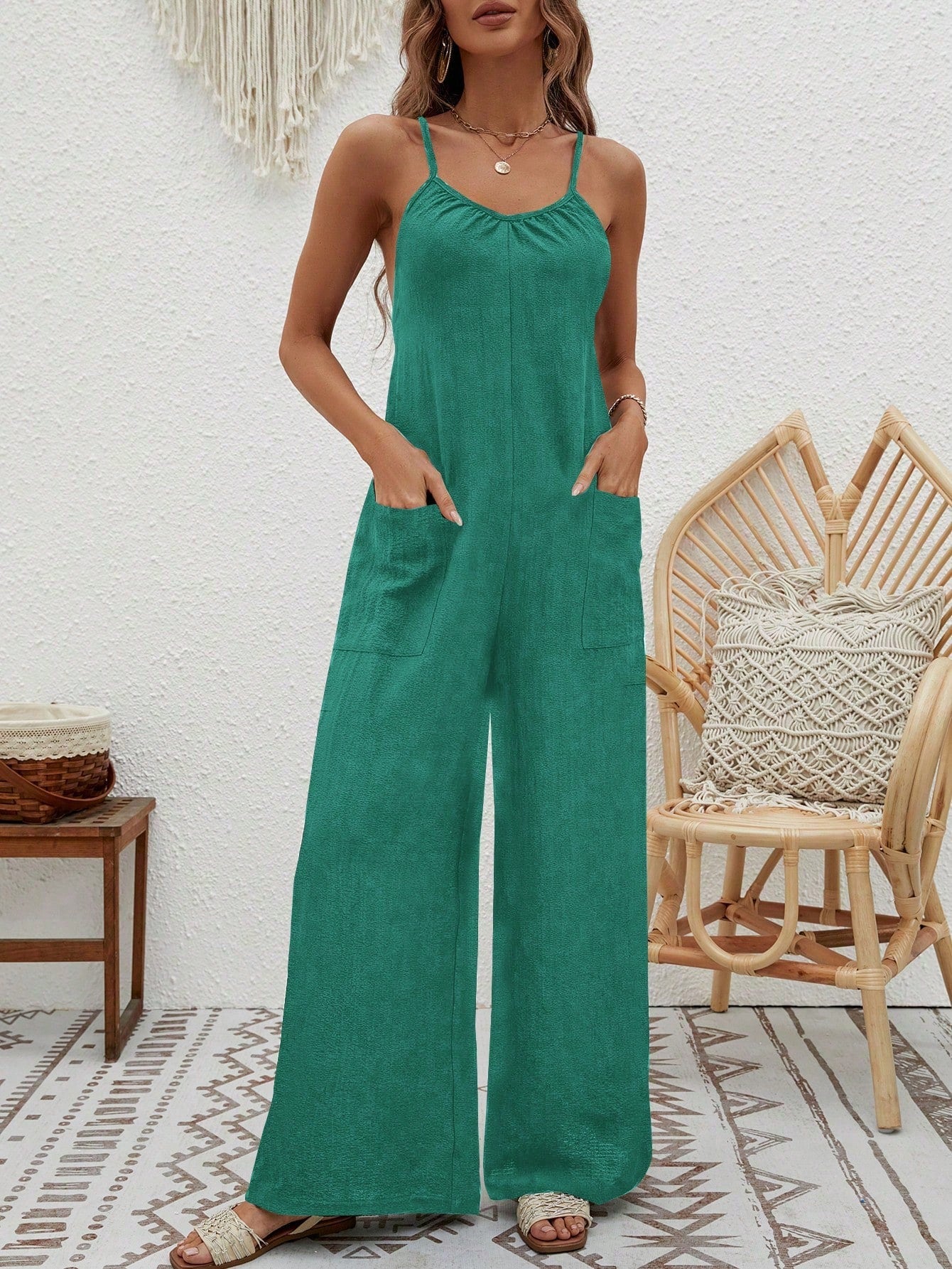 VCAY Crisscross Backless Wide Leg Cami Jumpsuit