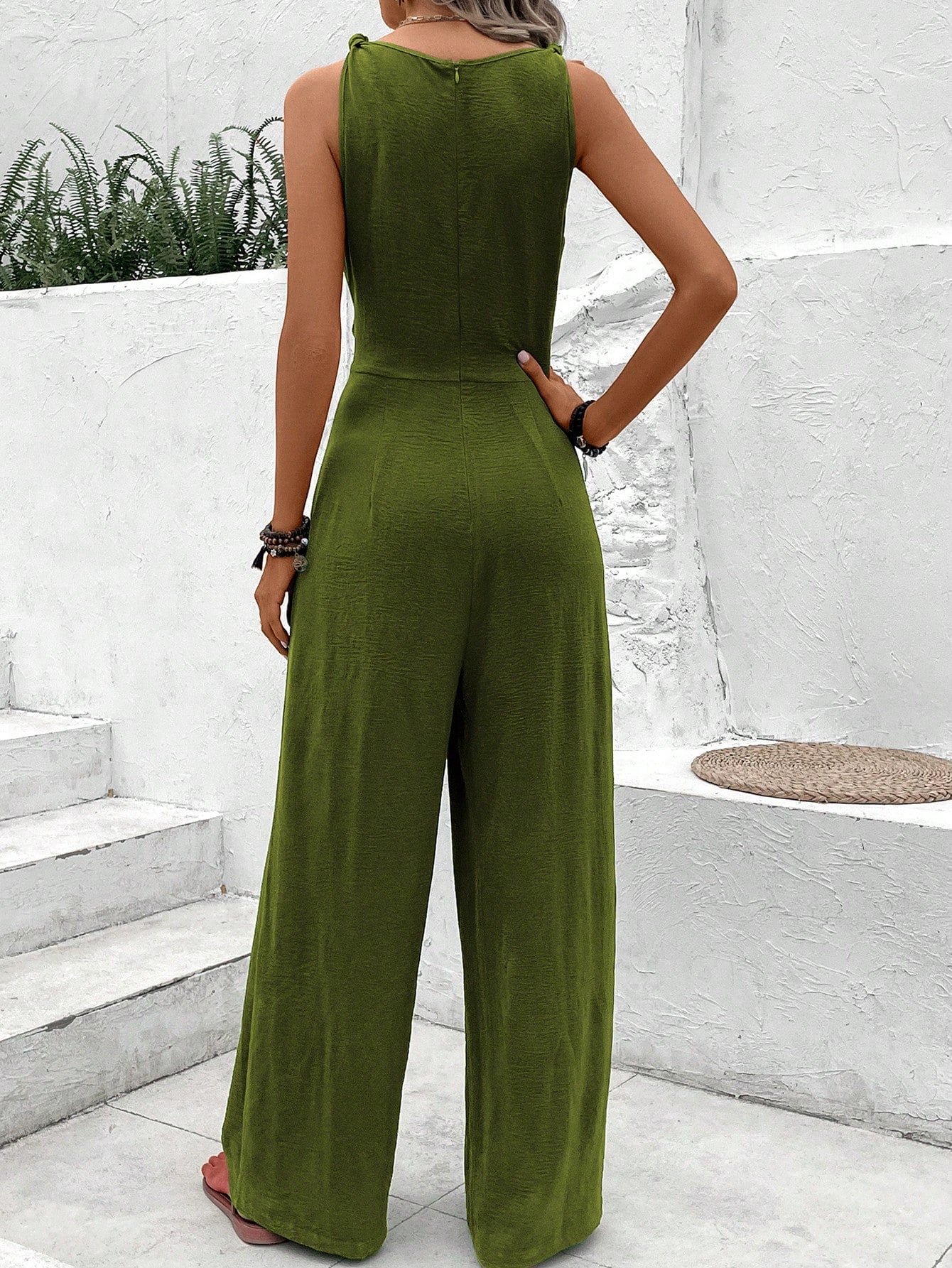 LUNE Tie Front Wide Leg Jumpsuit