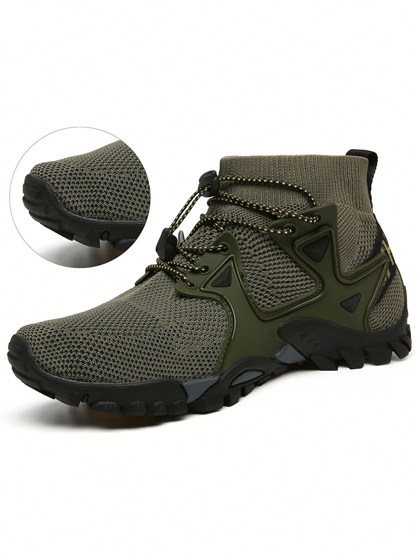 Men's High-top Hiking Shoes With Front Drawstring Closure, Sports Shoes