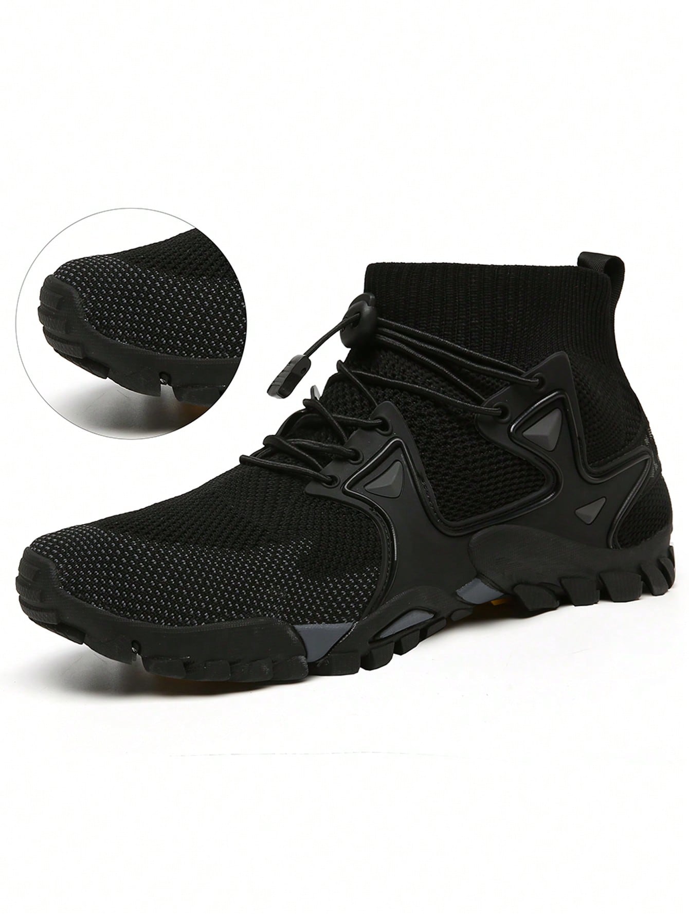 Men's High-top Hiking Shoes With Front Drawstring Closure, Sports Shoes