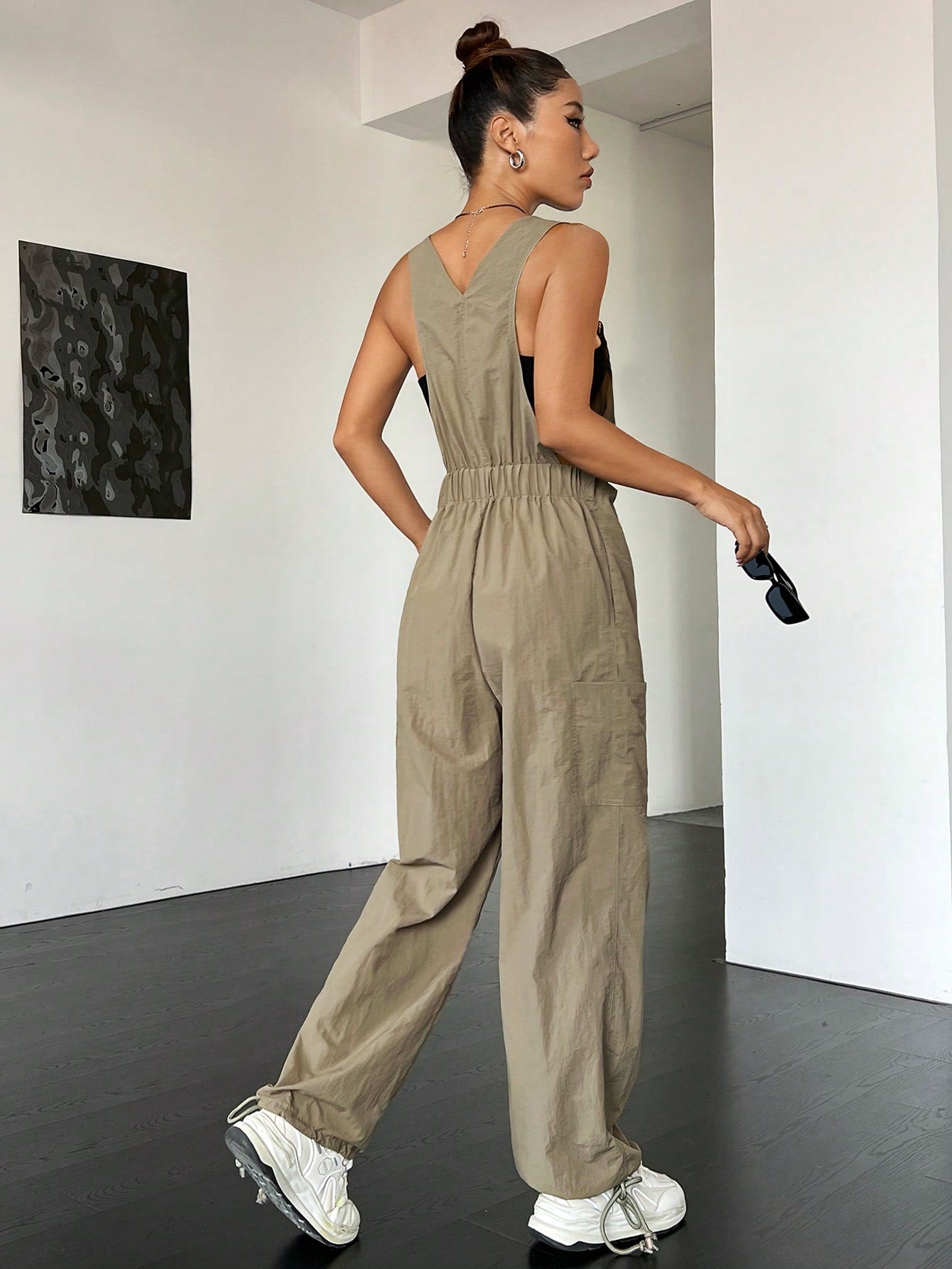 Coolane Flap Pocket Drawstring Waist Overall Jumpsuit