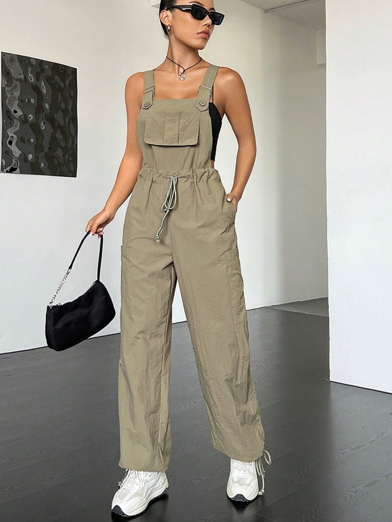 Coolane Flap Pocket Drawstring Waist Overall Jumpsuit