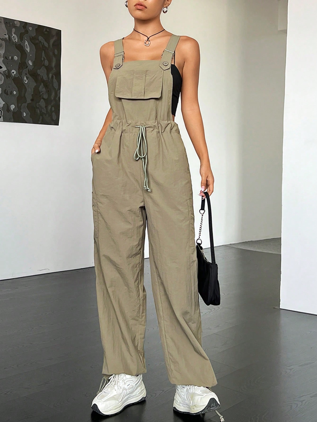 Coolane Flap Pocket Drawstring Waist Overall Jumpsuit