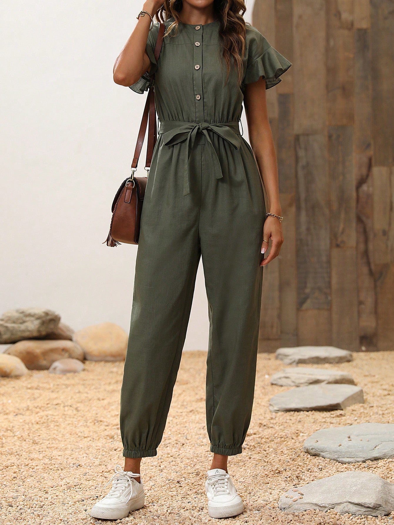 Essnce Butterfly Sleeve Belted Jumpsuit