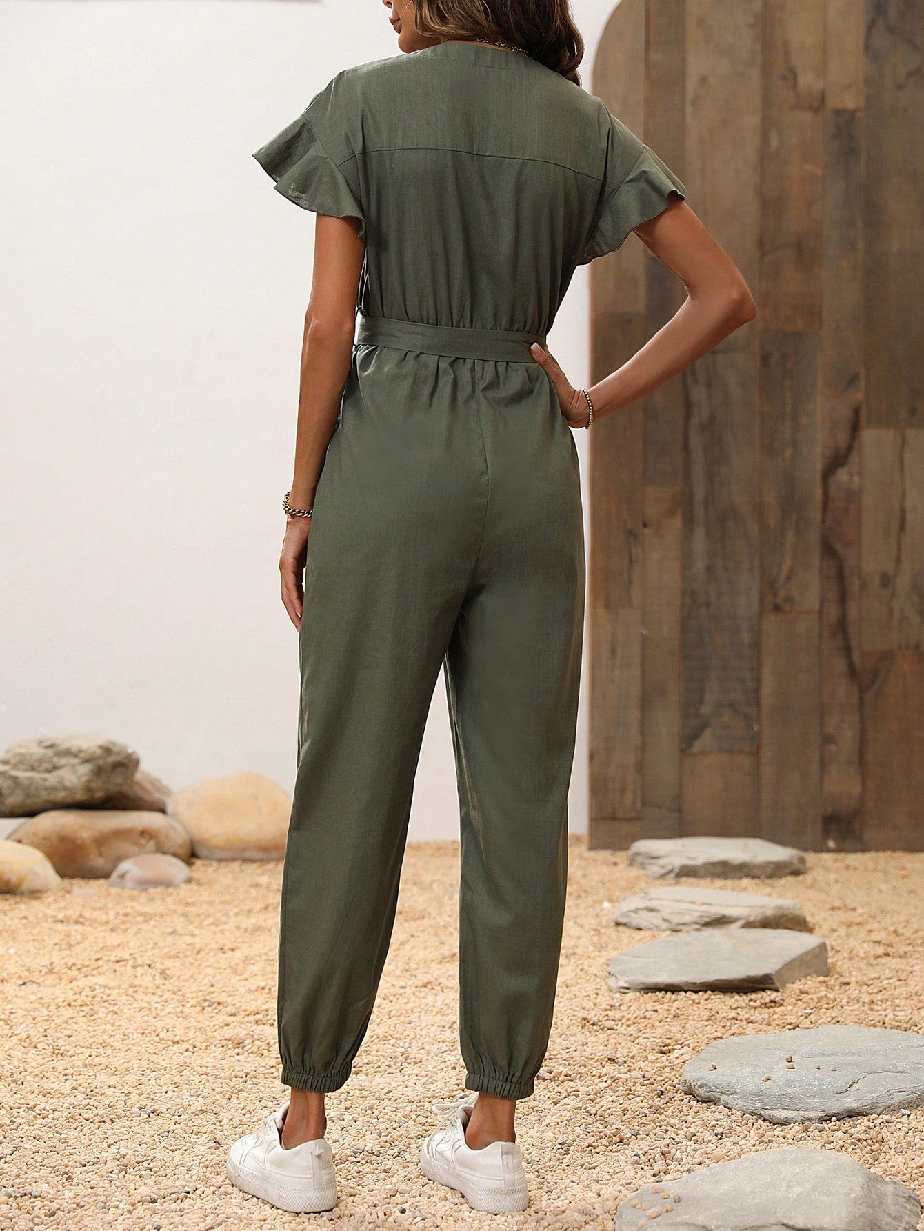 Essnce Butterfly Sleeve Belted Jumpsuit