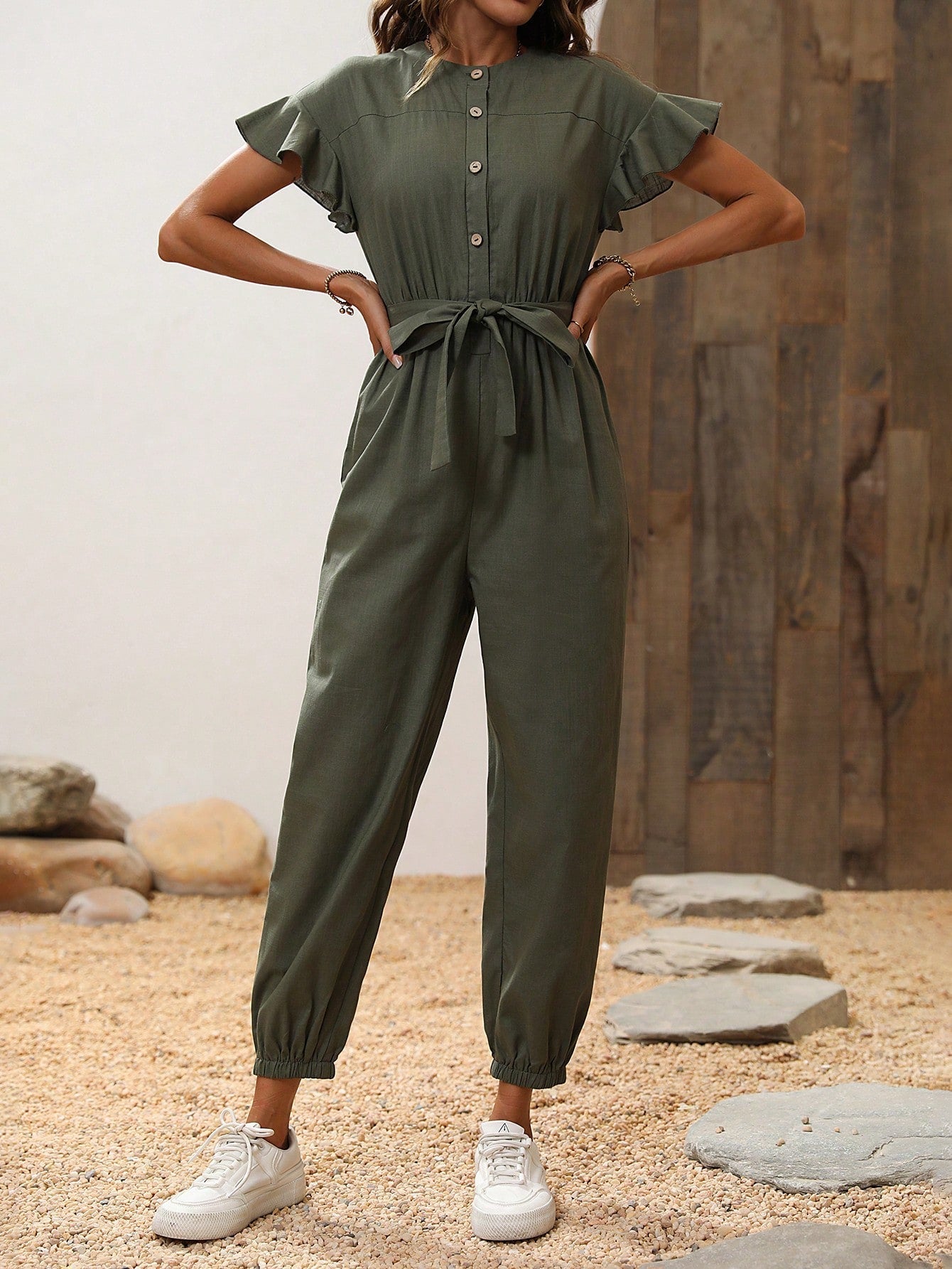 Essnce Butterfly Sleeve Belted Jumpsuit