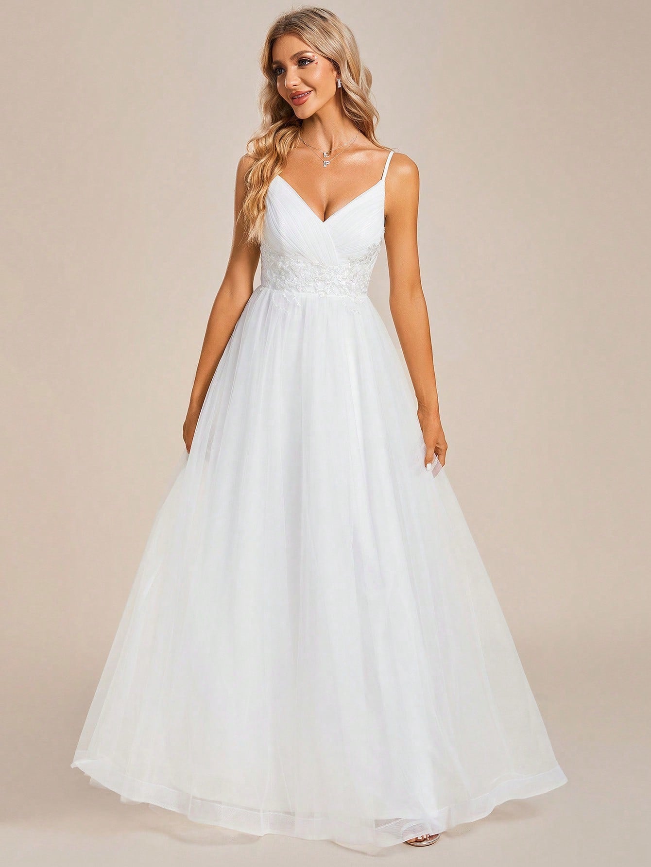 EVER-PRETTY Contrast Lace Cami Wedding Dress Without Veil