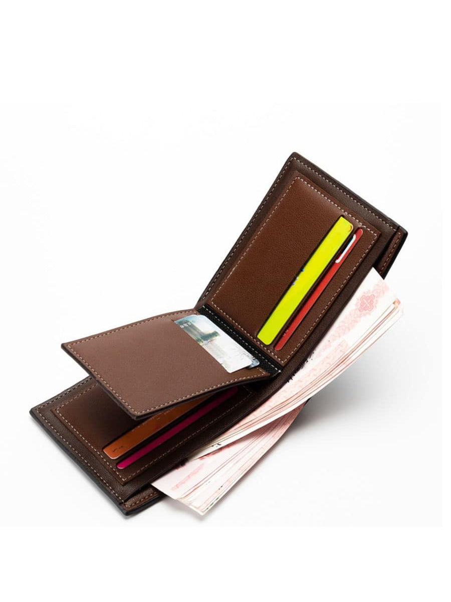 1pc Men's New Style Short Multi-card Slot Lychee Pattern Business Wallet Suitable For Daily Use