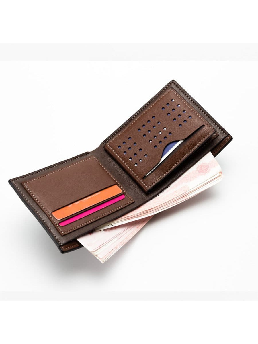 1pc Men's New Style Short Multi-card Slot Lychee Pattern Business Wallet Suitable For Daily Use