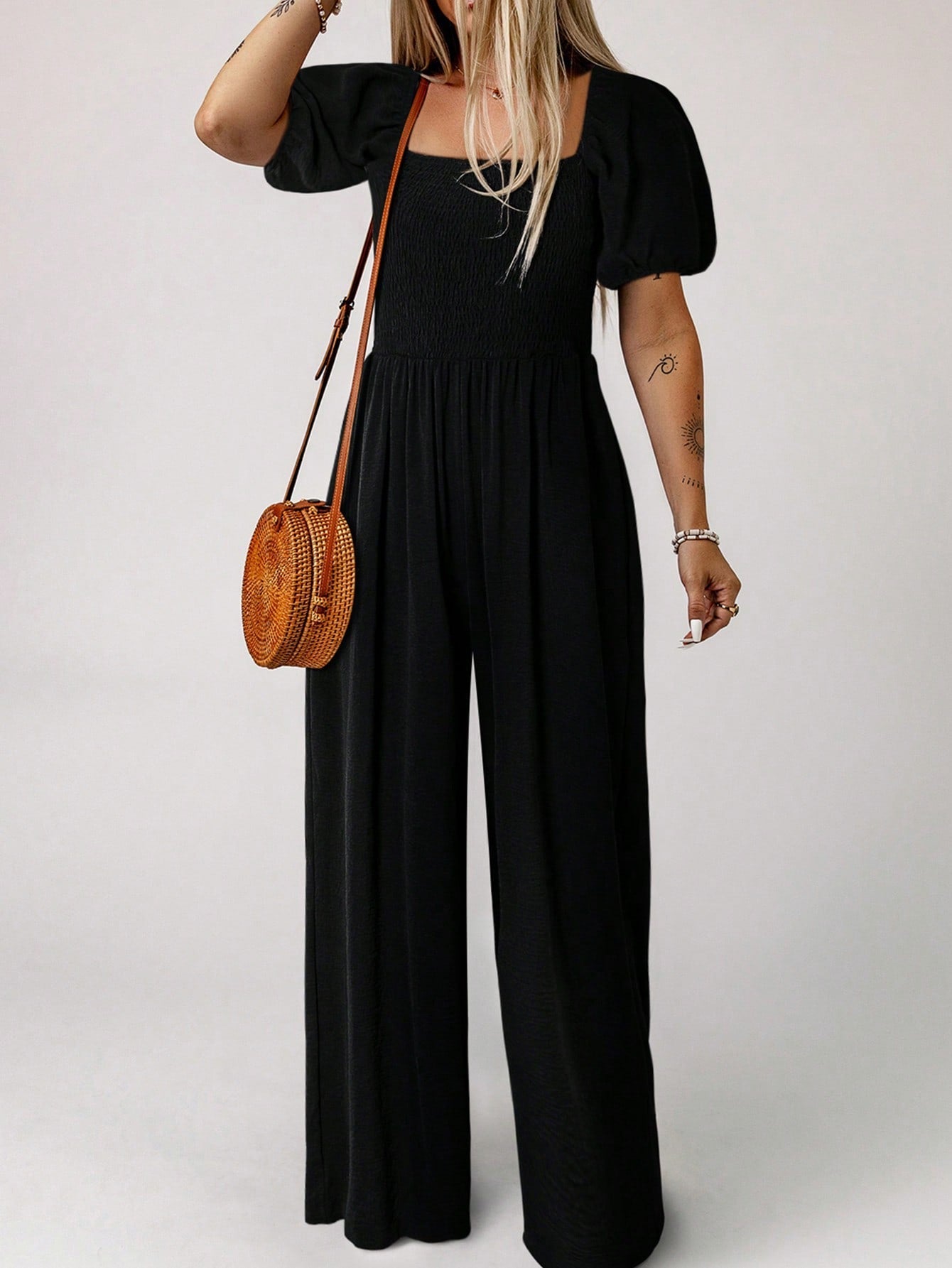 Women's Solid Color Casual Pleated Jumpsuit