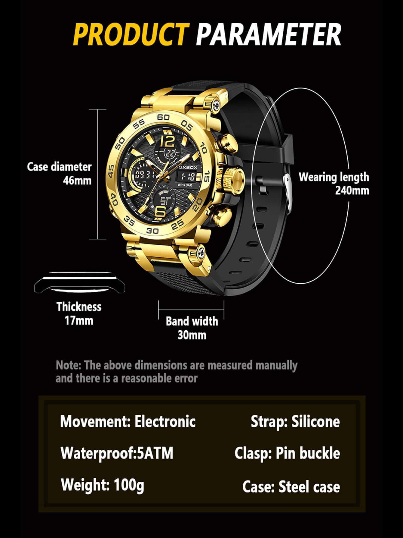 Fb0033 Fashion Round Dial Dual Display Men's Electronic Watch