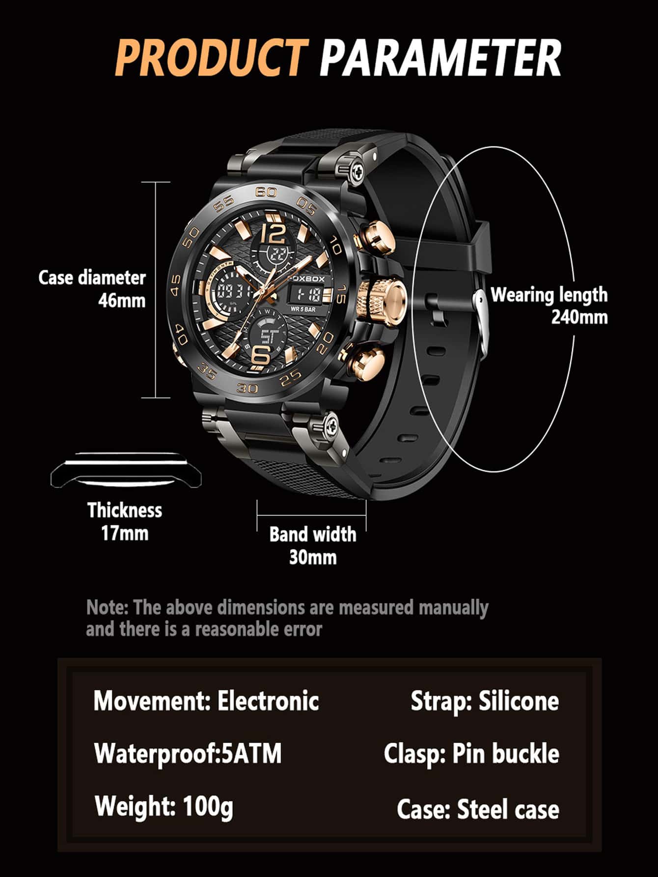 Fb0033 Fashion Round Dial Dual Display Men's Electronic Watch