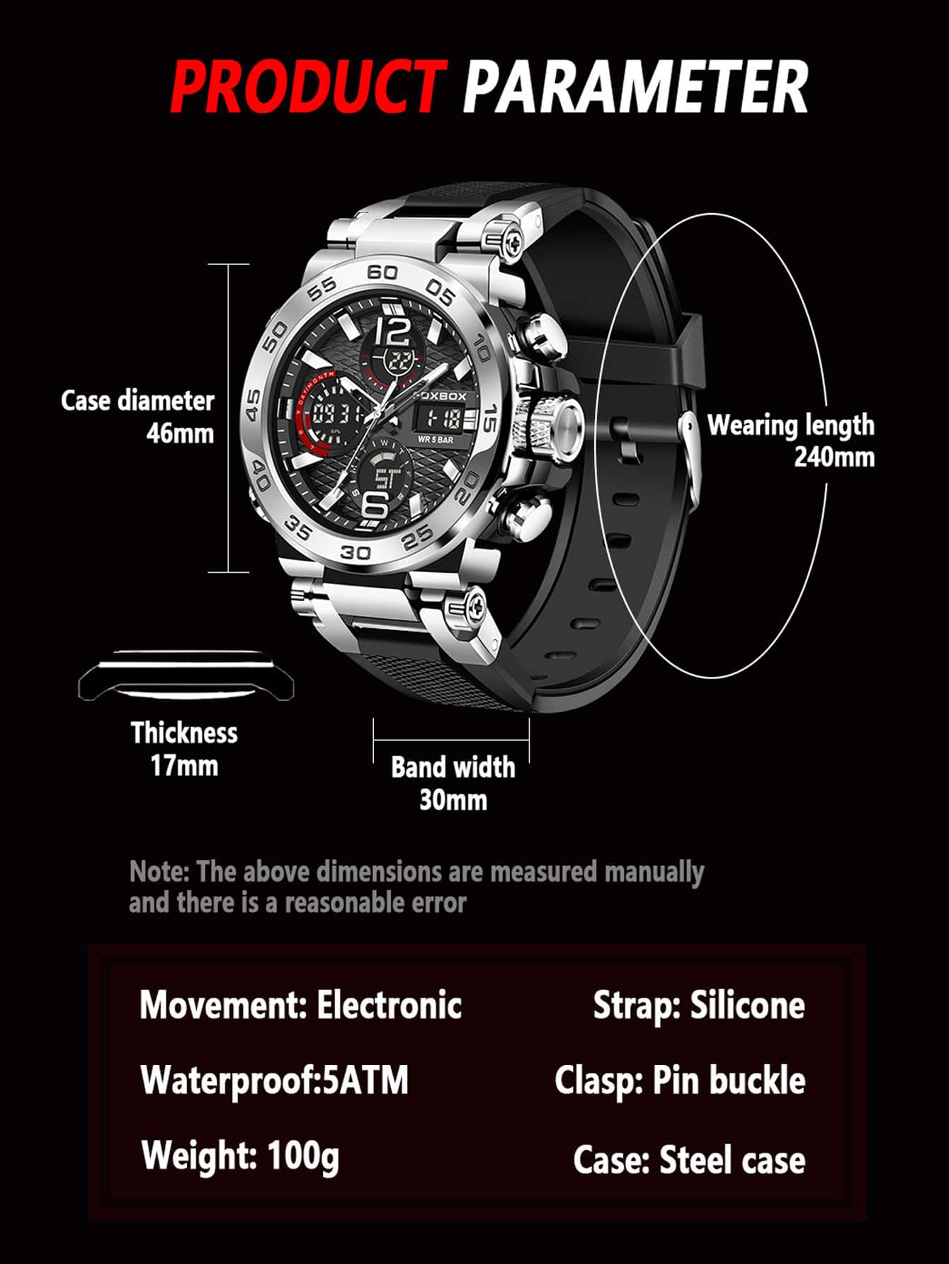 Fb0033 Fashion Round Dial Dual Display Men's Electronic Watch