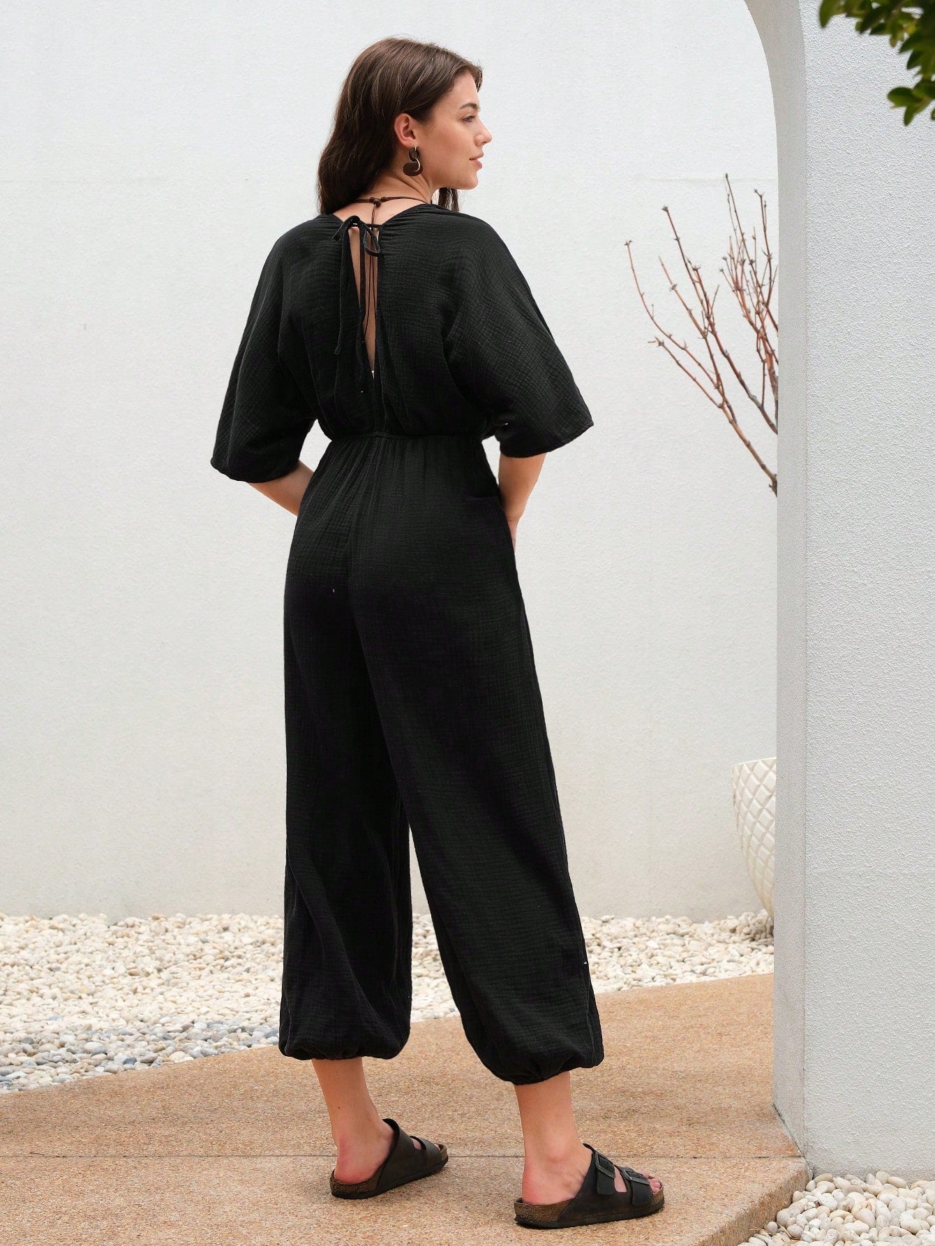 BohoFeels Solid Batwing Sleeve Jumpsuit