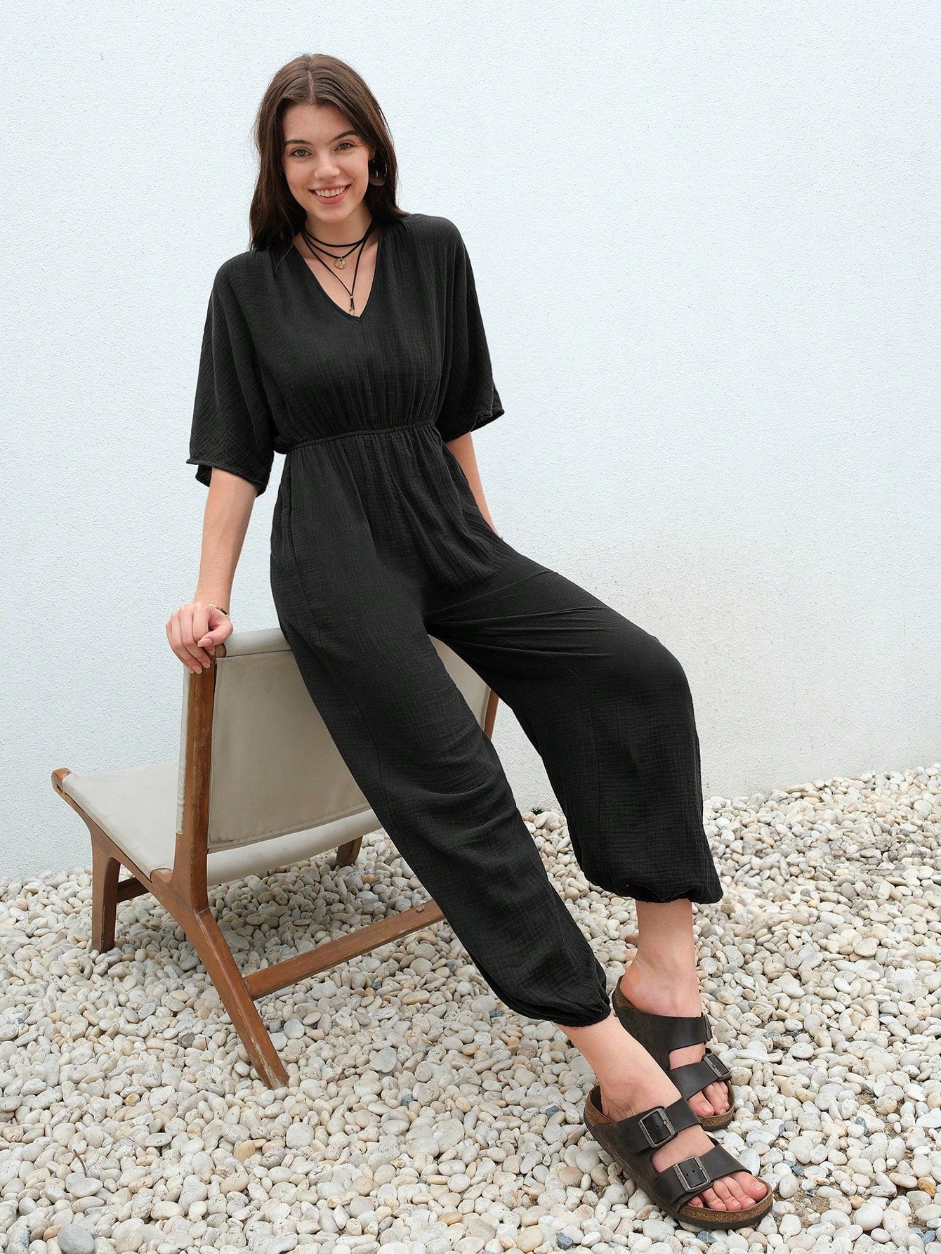 BohoFeels Solid Batwing Sleeve Jumpsuit