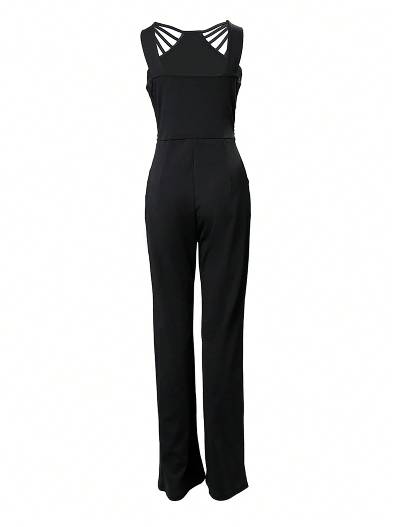 Rhinestone Detail Slant Pocket Jumpsuit Without Belt