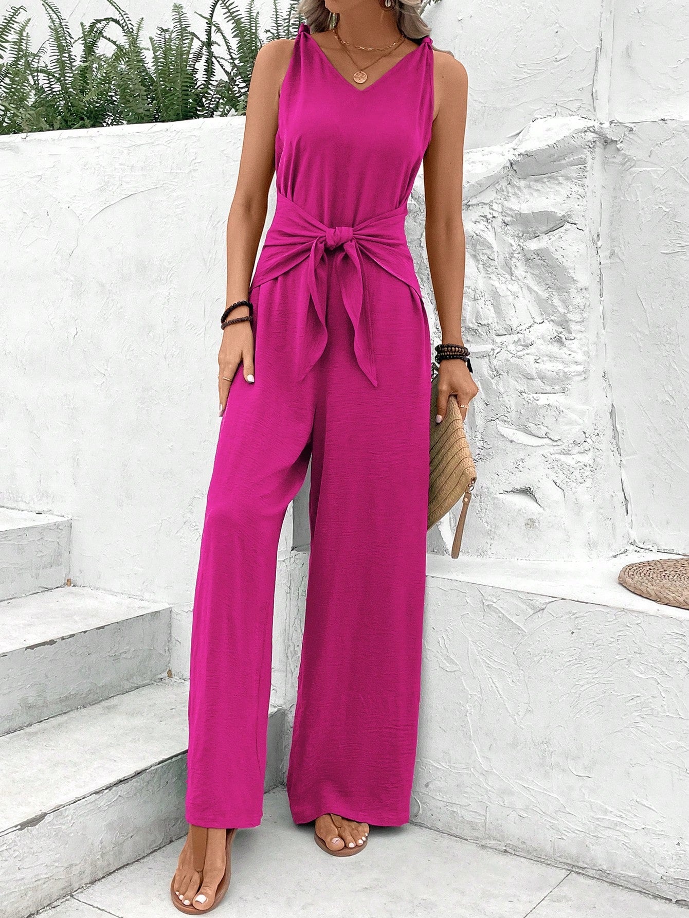 LUNE Tie Front Wide Leg Jumpsuit